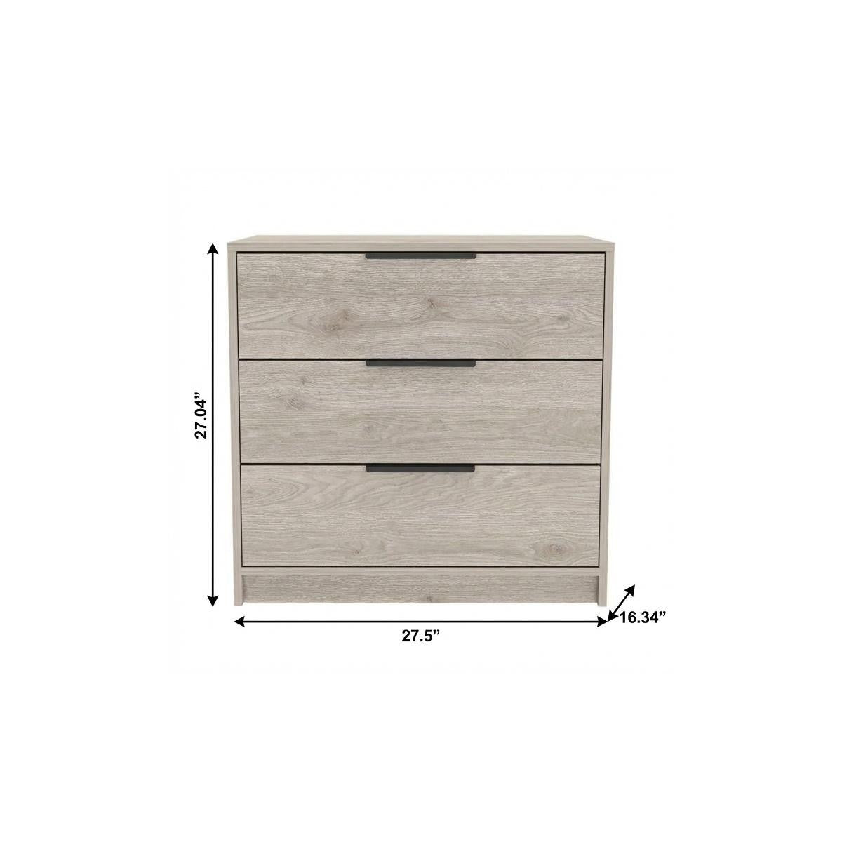 28" Light Gray Wood Three Drawer Dresser