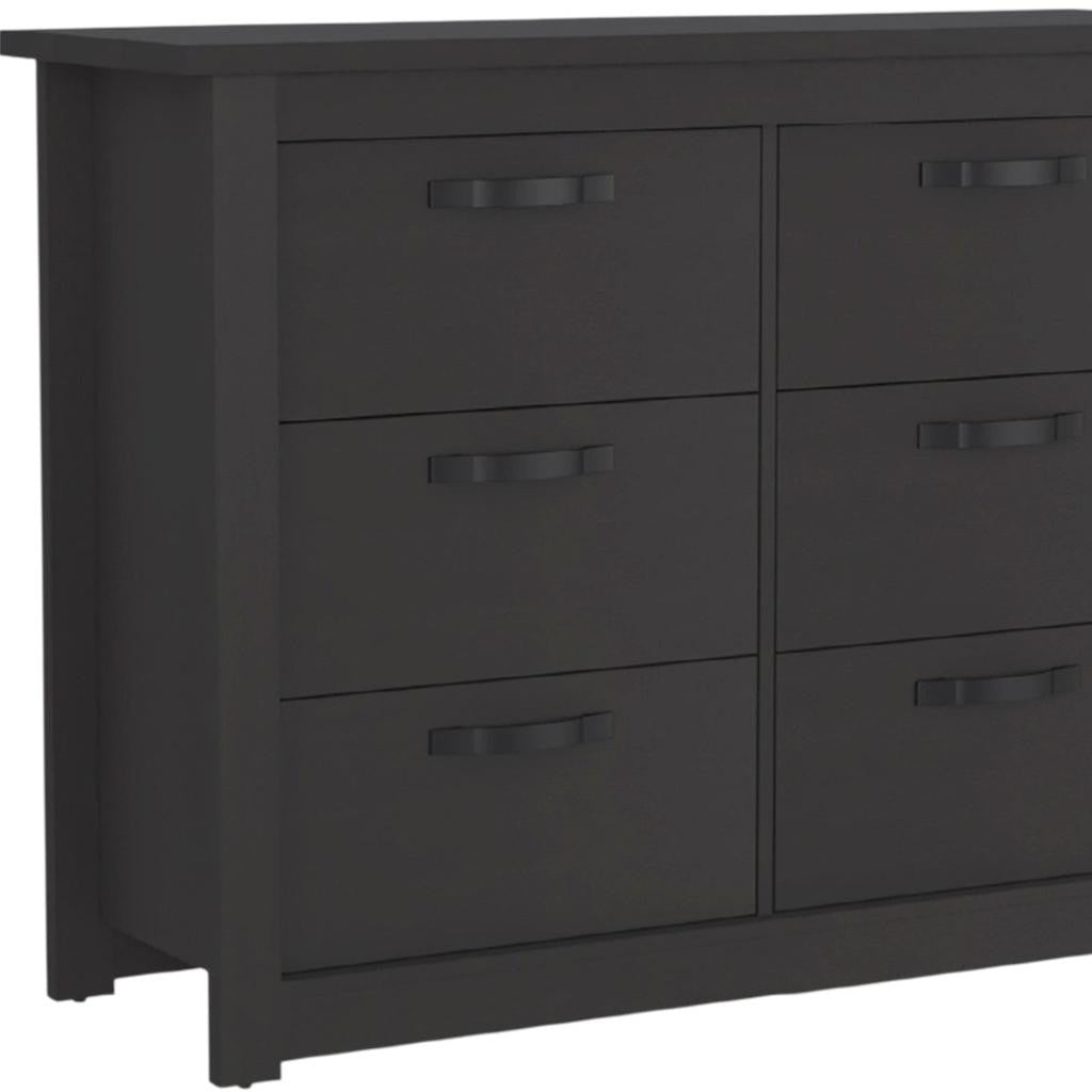 36" Black Wood Six Drawer Double Dresser