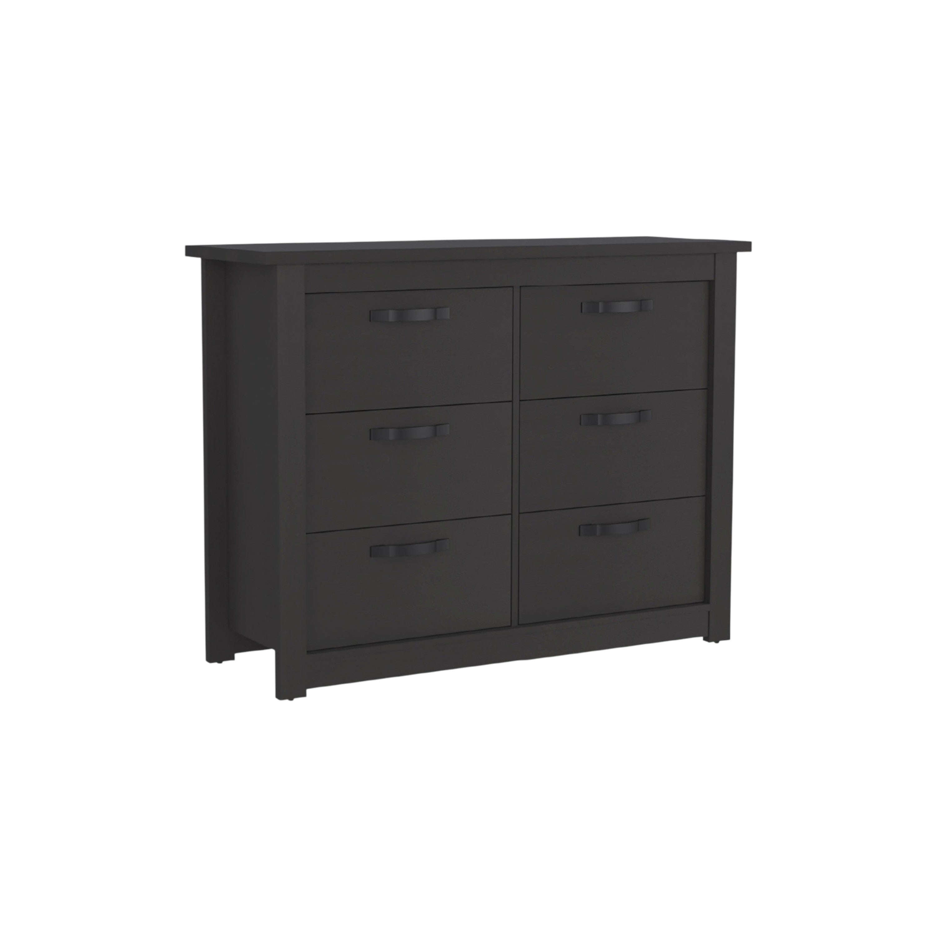 36" Black Wood Six Drawer Double Dresser