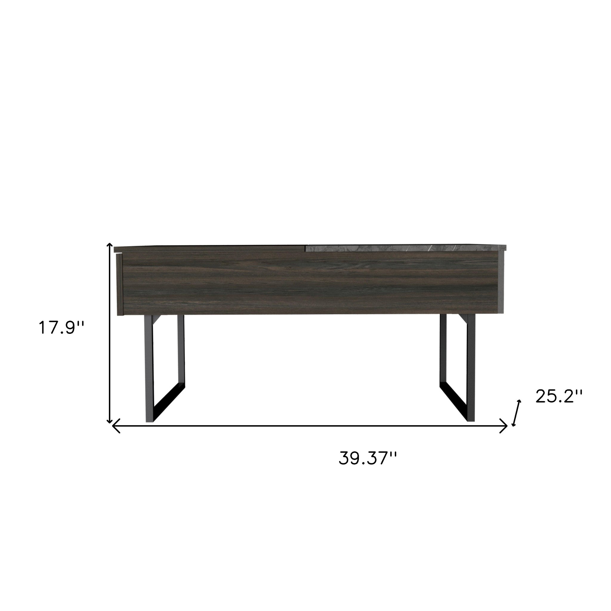 39" Espresso And Black Wood And Metal Lift Top Coffee Table With Drawer