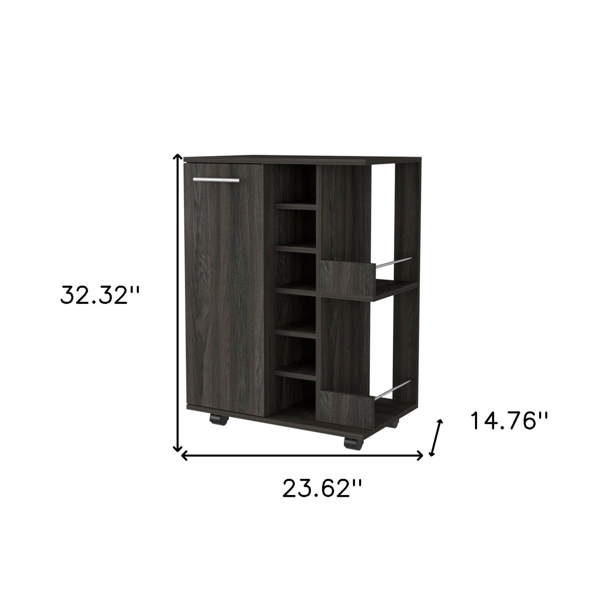 Espresso Rolling Bar Cart With Wine Storage