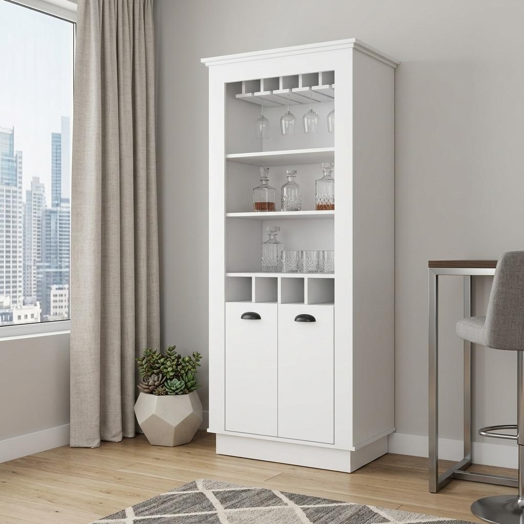 70" White Bar Cabinet With Wine Storage