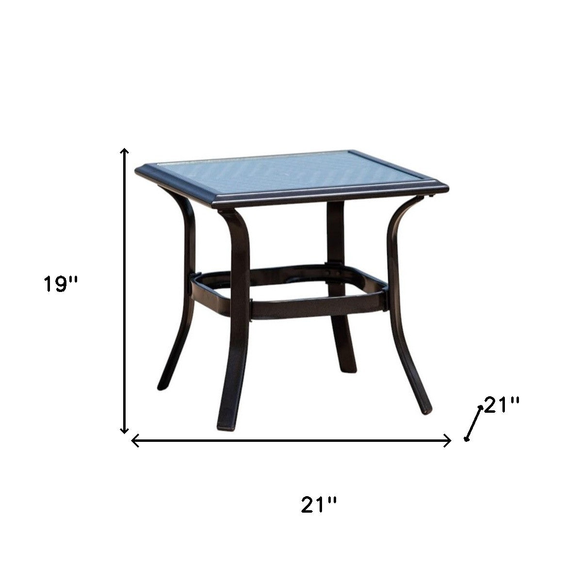 21" Black Metal Glass And Faux Wicker Outdoor Side Table
