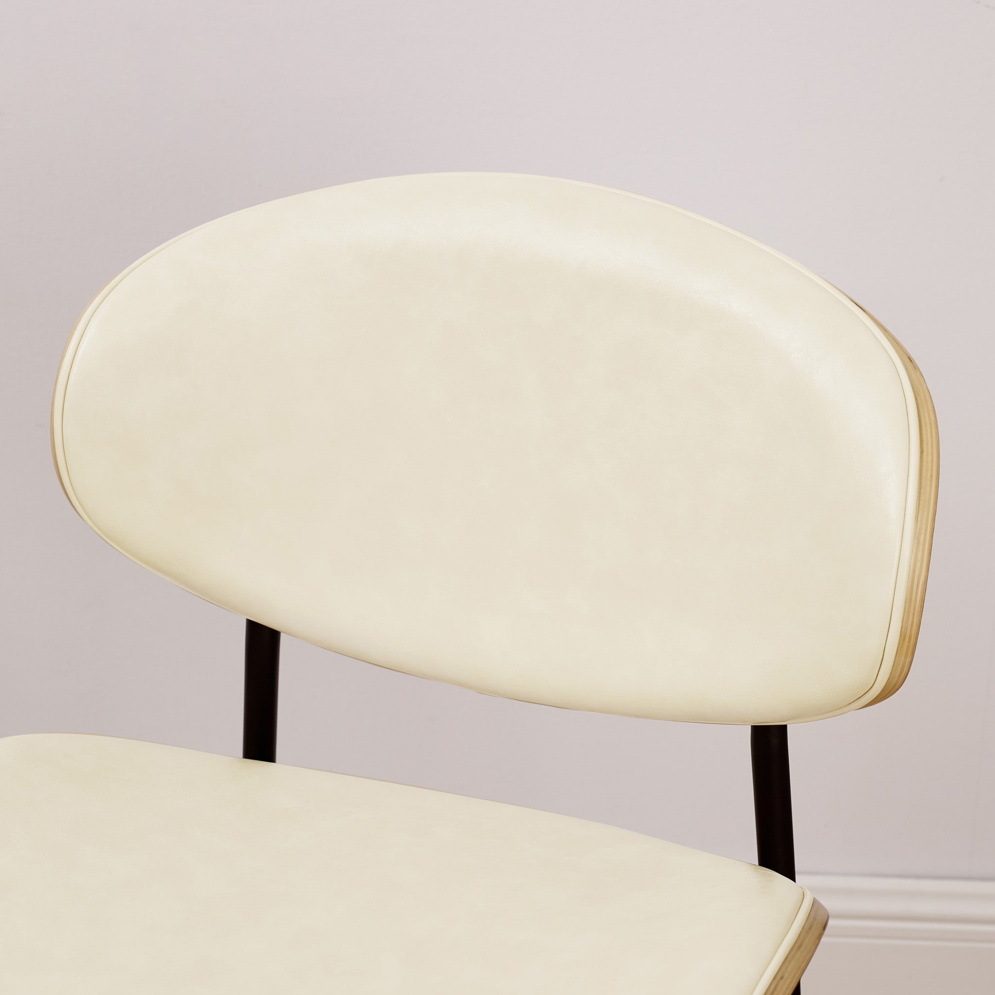 Set of Two Off White and Black Upholstered Faux Leather Curved Back Dining Side Chairs