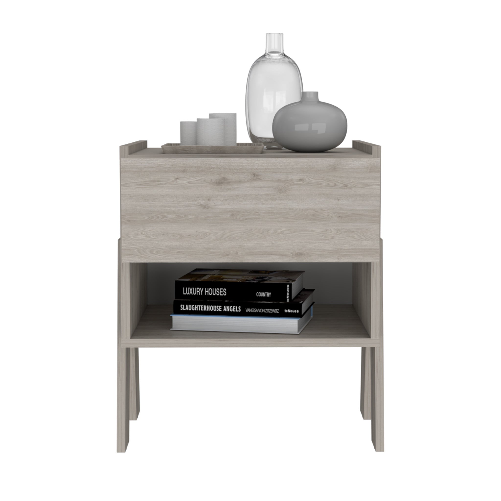 22" Gray Wood One Drawer Nightstand