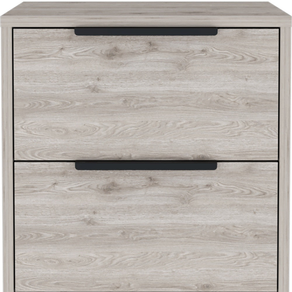 19" Gray Wood Two Drawer Nightstand