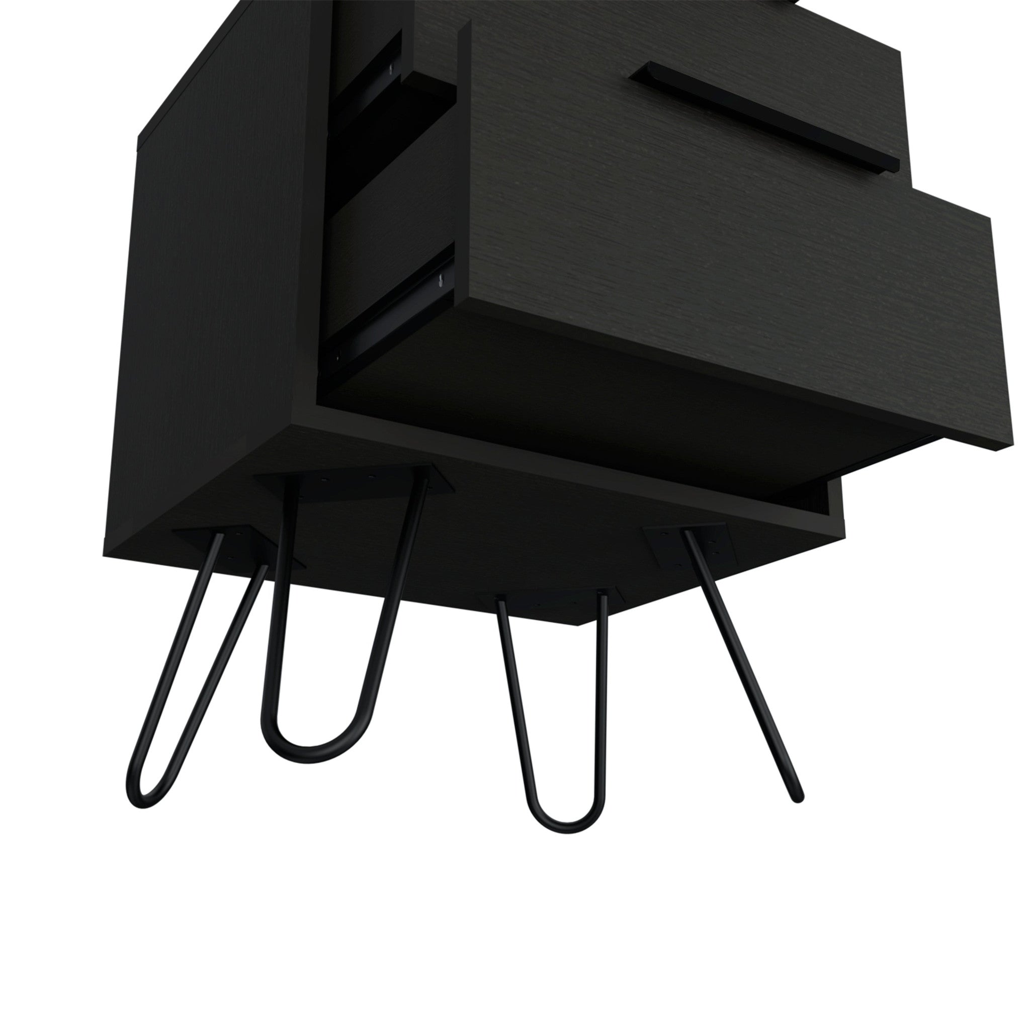 22" Black Wood Two Drawer Nightstand