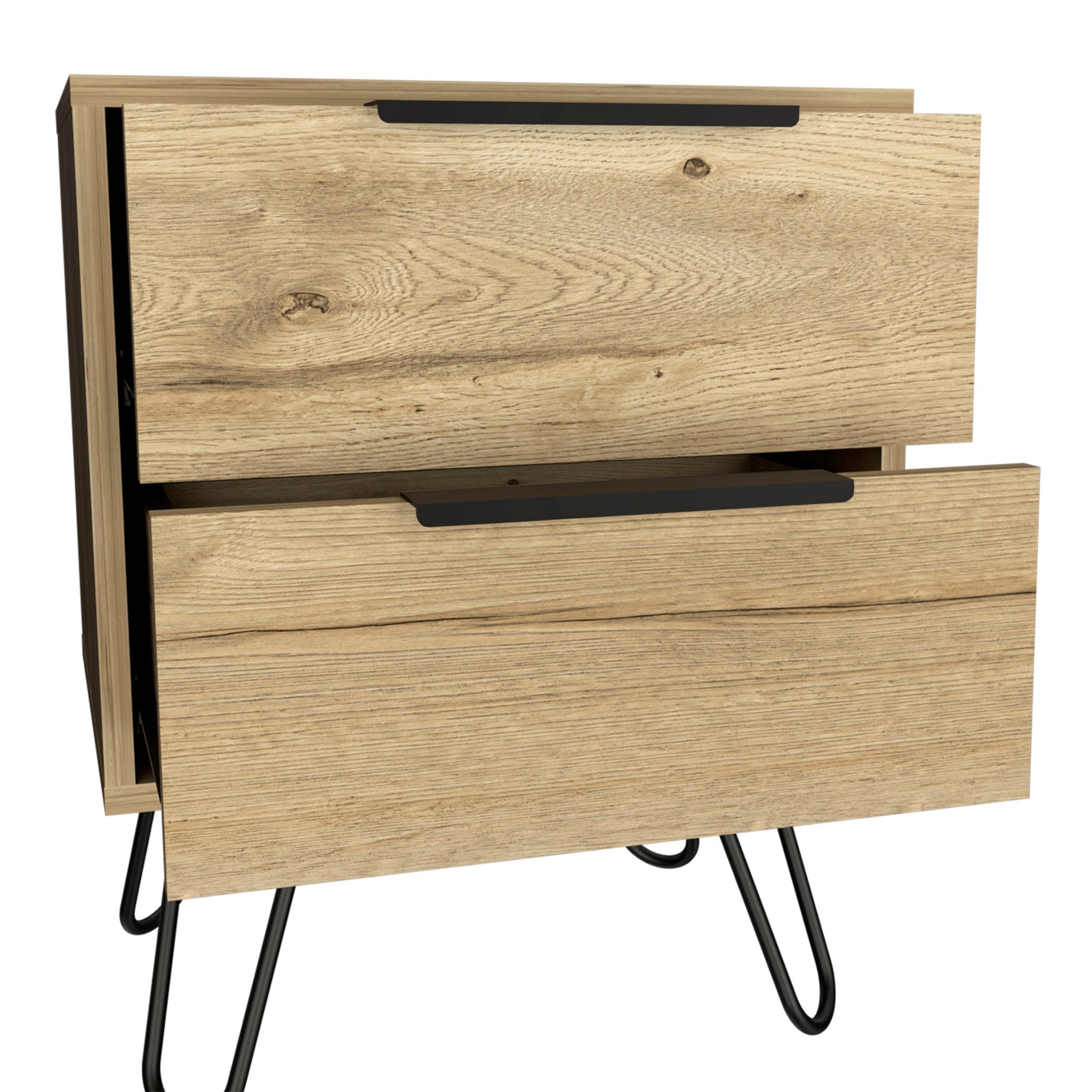 22" Oak Wood Two Drawer Nightstand