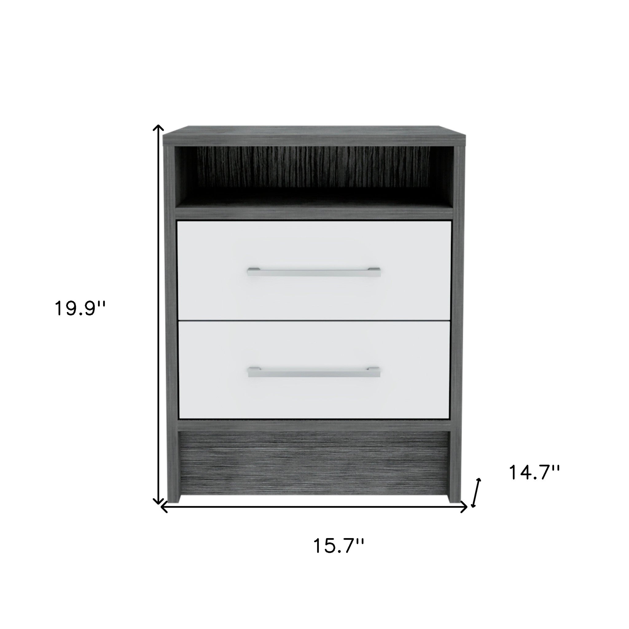 20" Gray Wood Two Drawer Nightstand