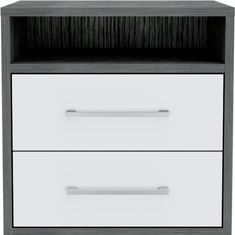 20" Gray Wood Two Drawer Nightstand