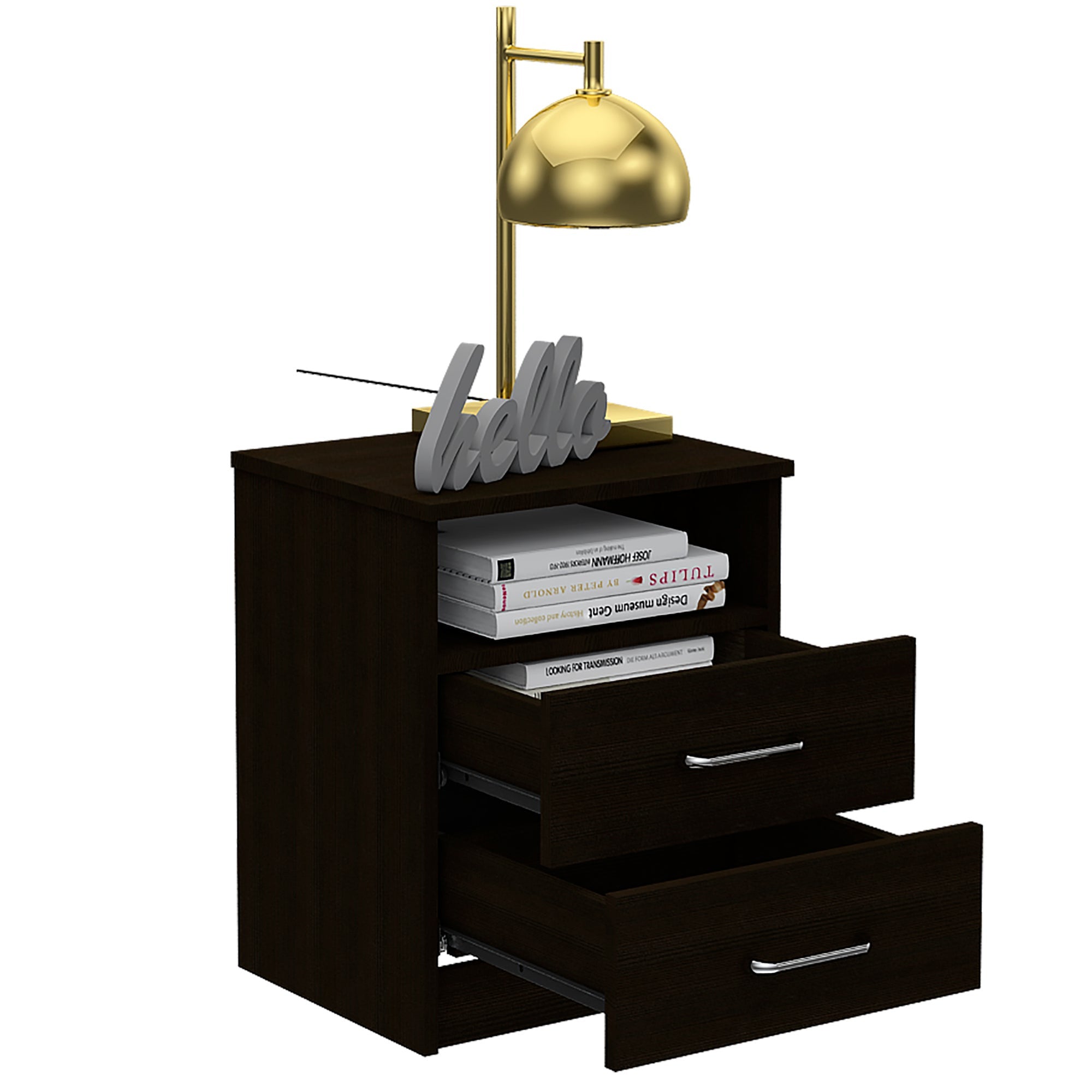 20" Black Wood Two Drawer Nightstand