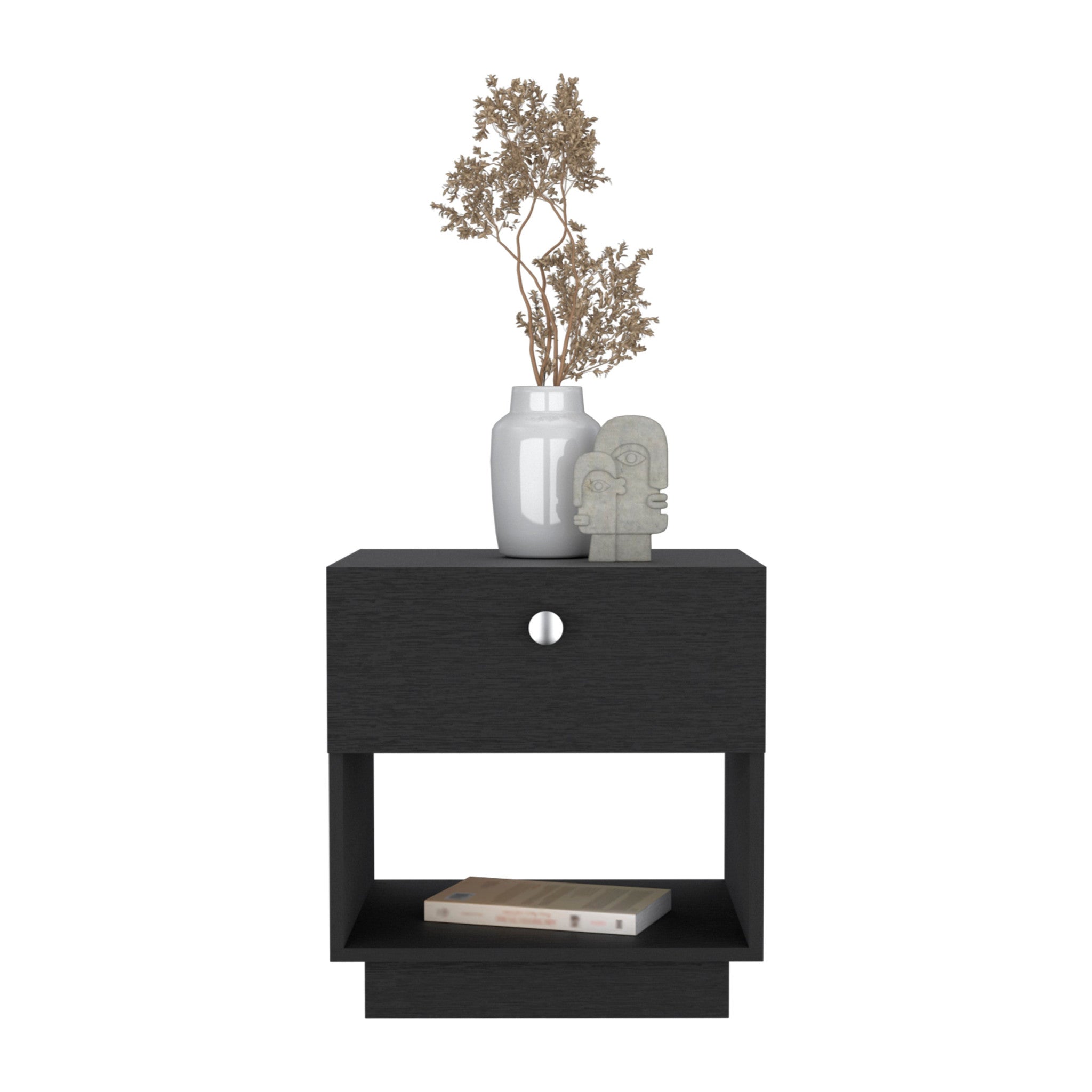20" Black Wood One Drawer Nightstand