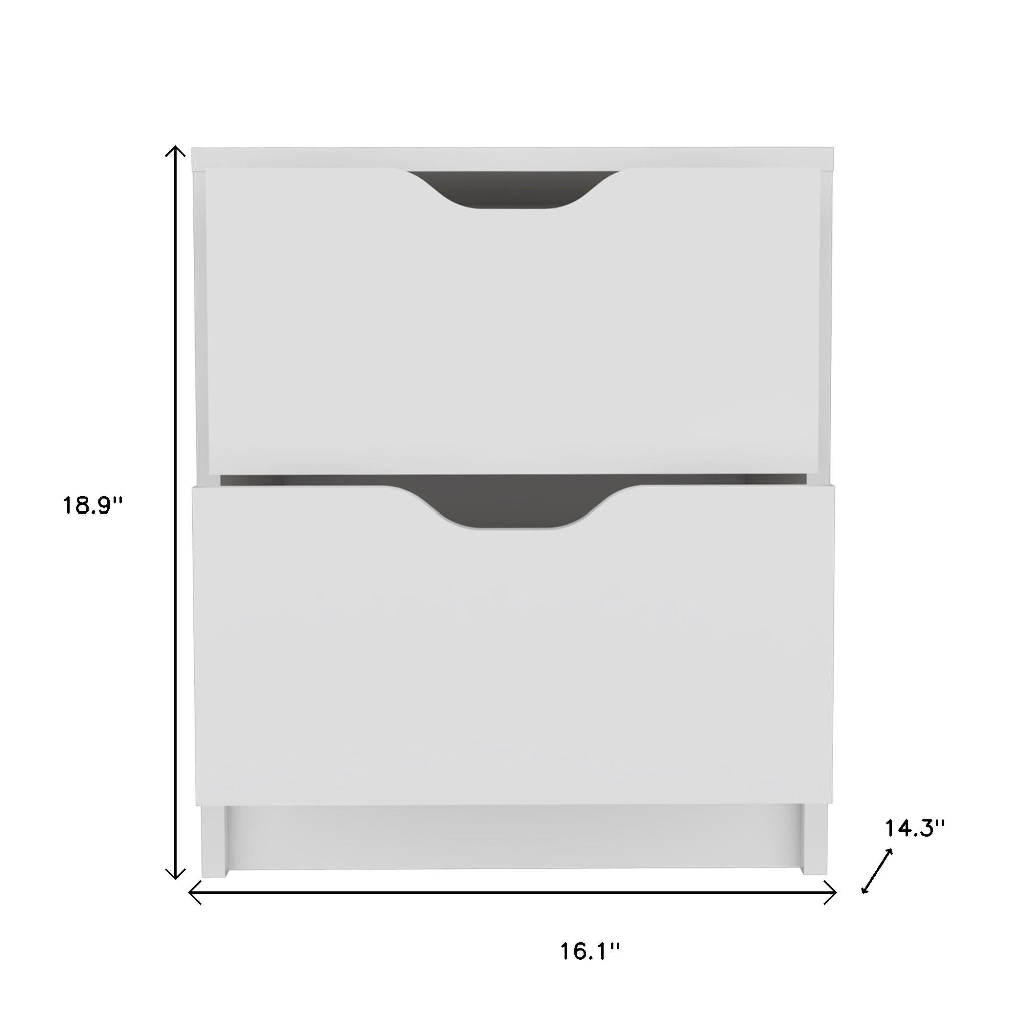 19" White Wood Two Drawer Nightstand