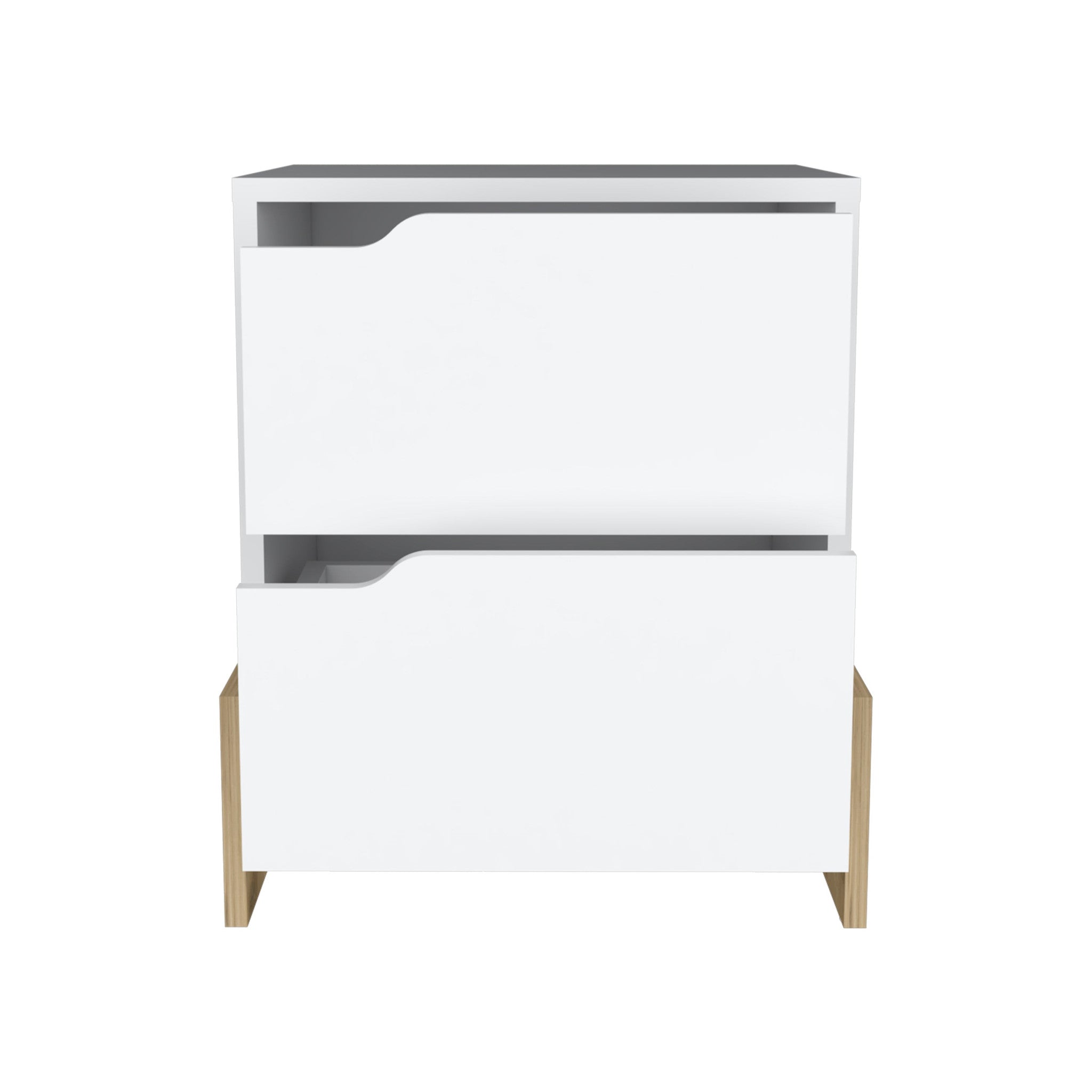 20" White And Natural Wood Two Drawer Nightstand