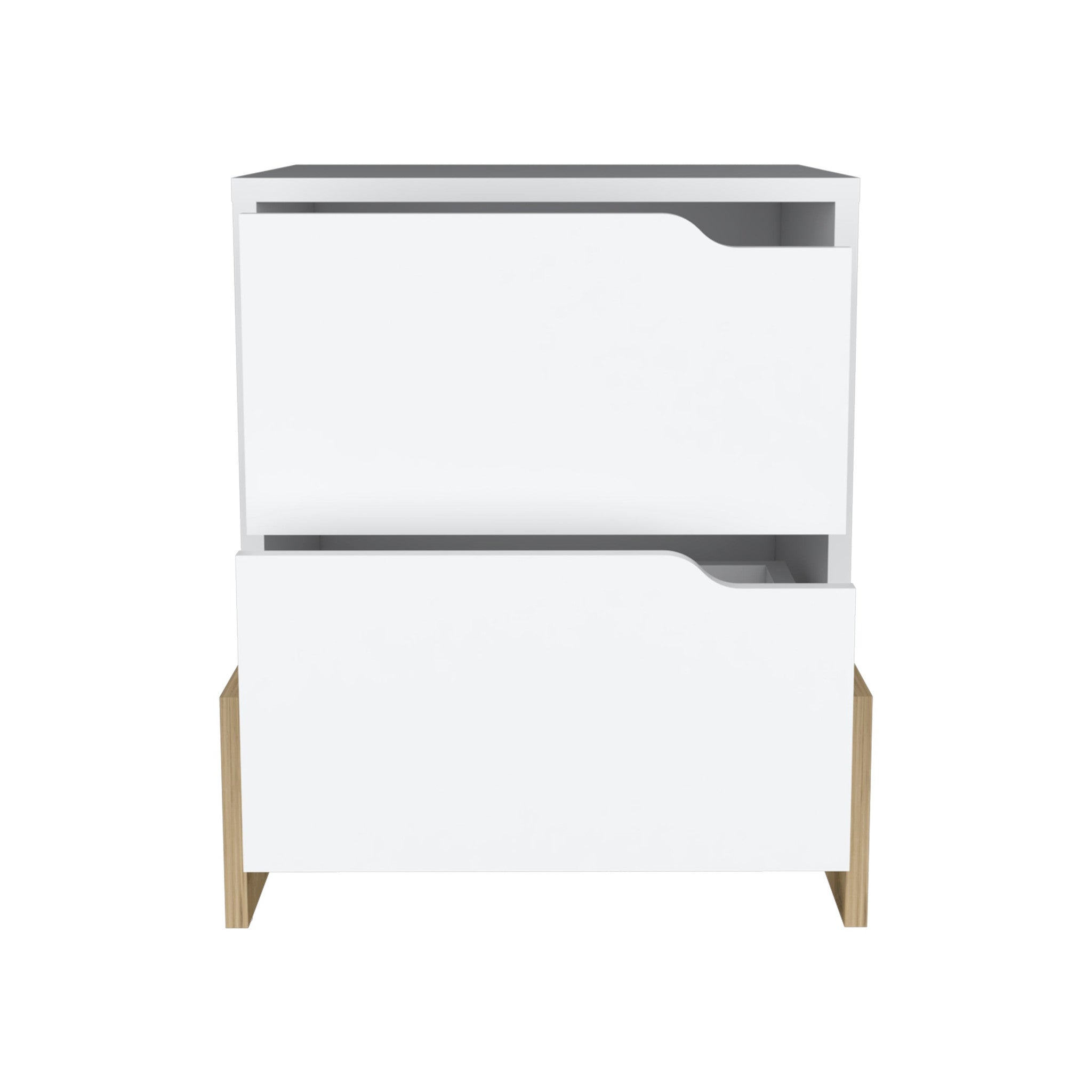 20" White And Natural Wood Two Drawer Nightstand