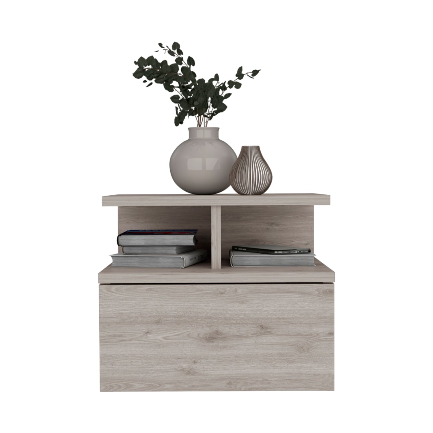 12" Gray Wood One Drawer Floating Nightstand