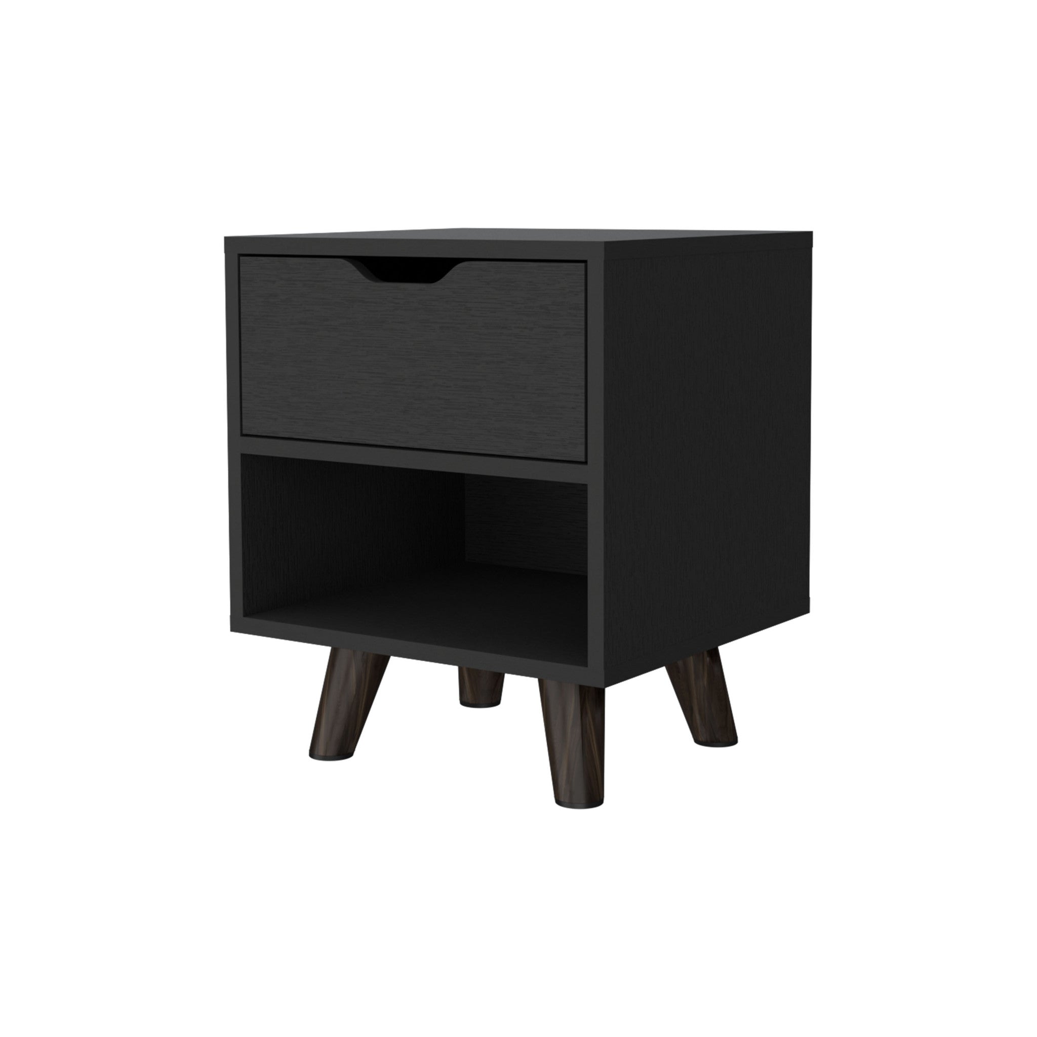 19" Black Wood One Drawer Nightstand