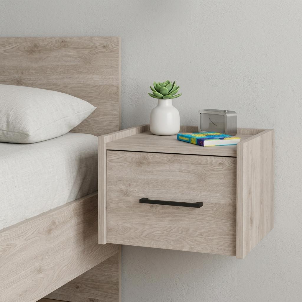 10" Gray Wood One Drawer Floating Nightstand