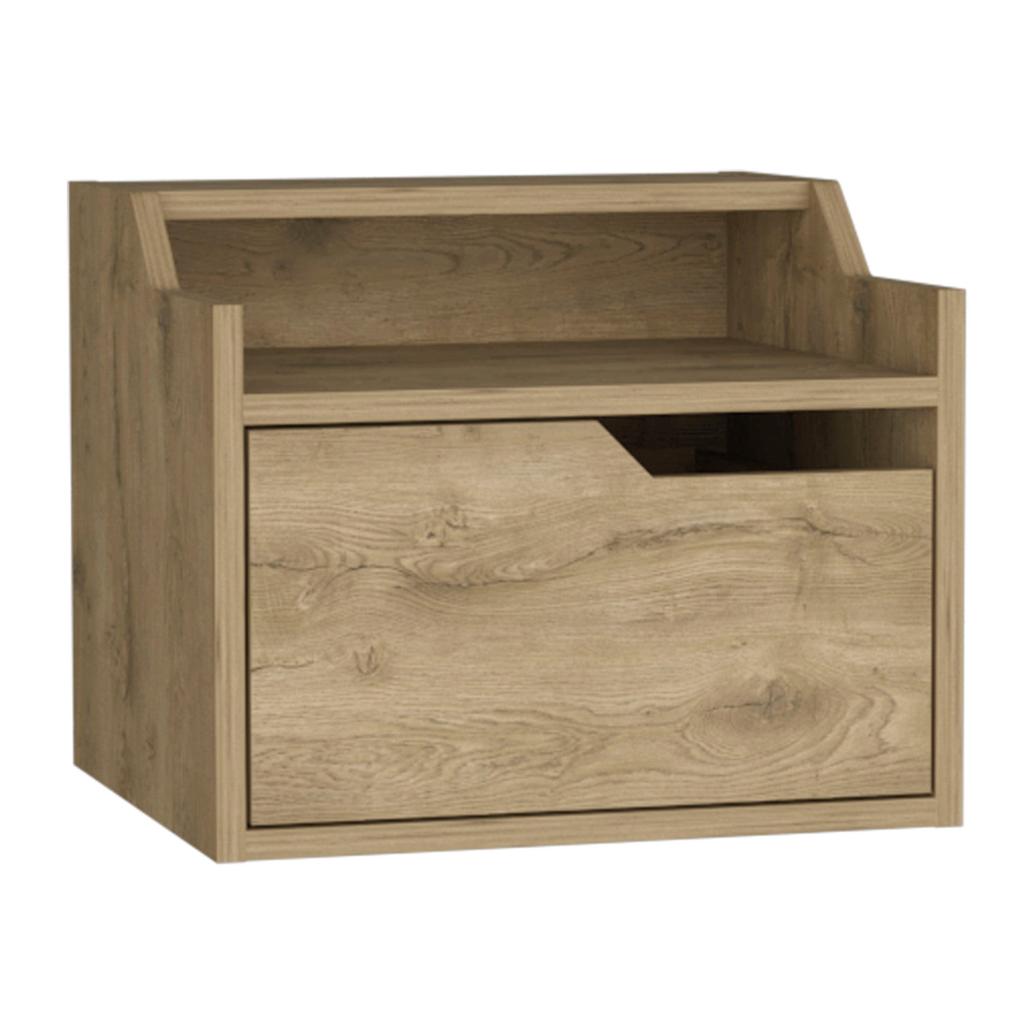 16" Beige Wood One Drawer Floating Nightstand
