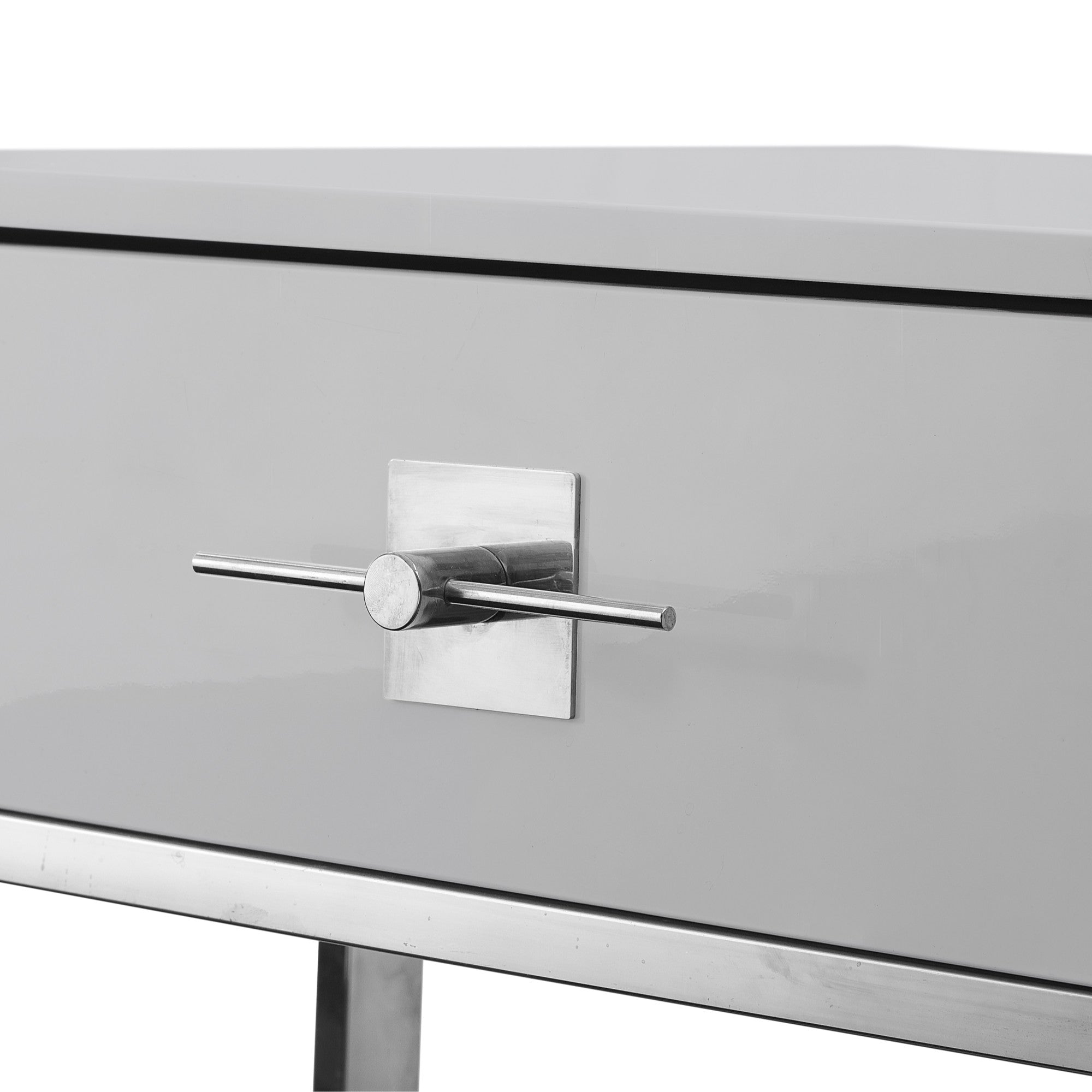 47" Light Gray And Silver Metallic Stainless Steel Coffee Table With Two Drawers