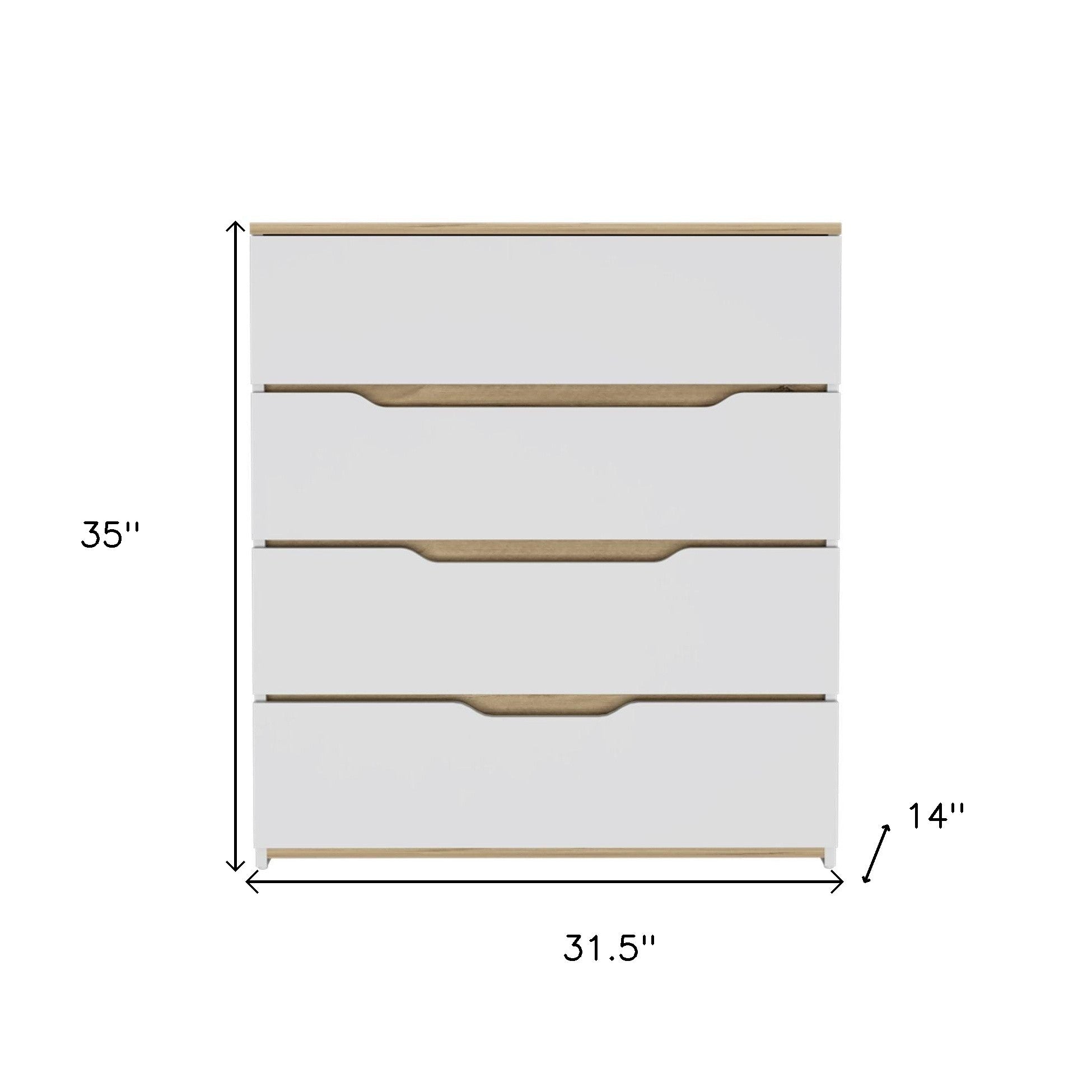 32" White And Natural Wood Four Drawer Dresser
