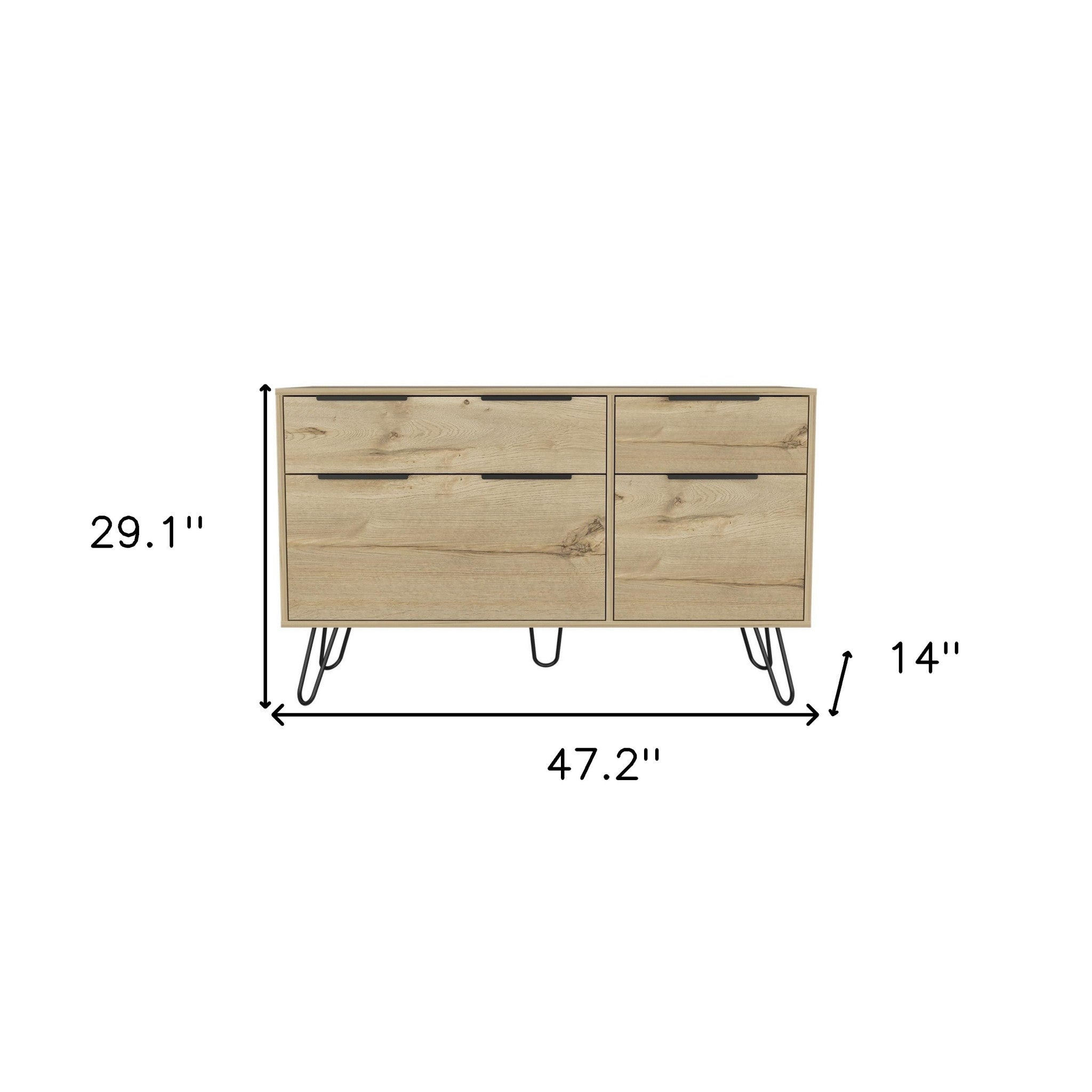 47" Natural Wood Four Drawer Double Dresser