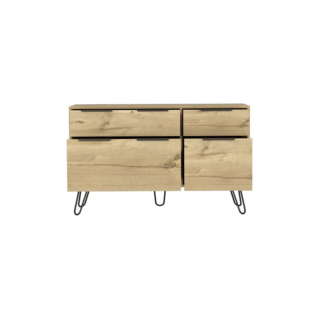 47" Natural Wood Four Drawer Double Dresser