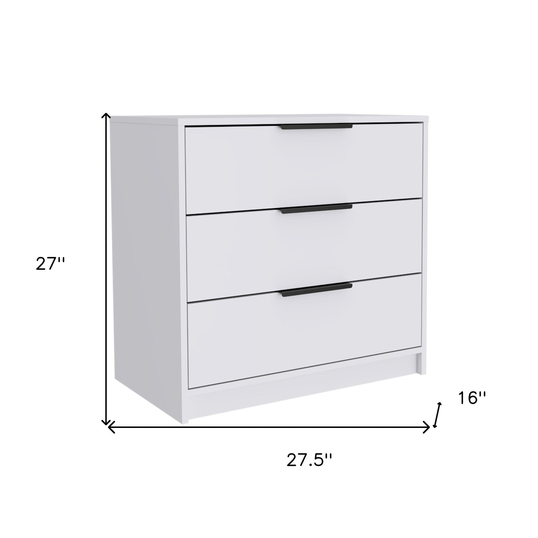 28" White Wood Three Drawer Dresser