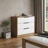 28" White And Natural Wood Three Drawer Dresser