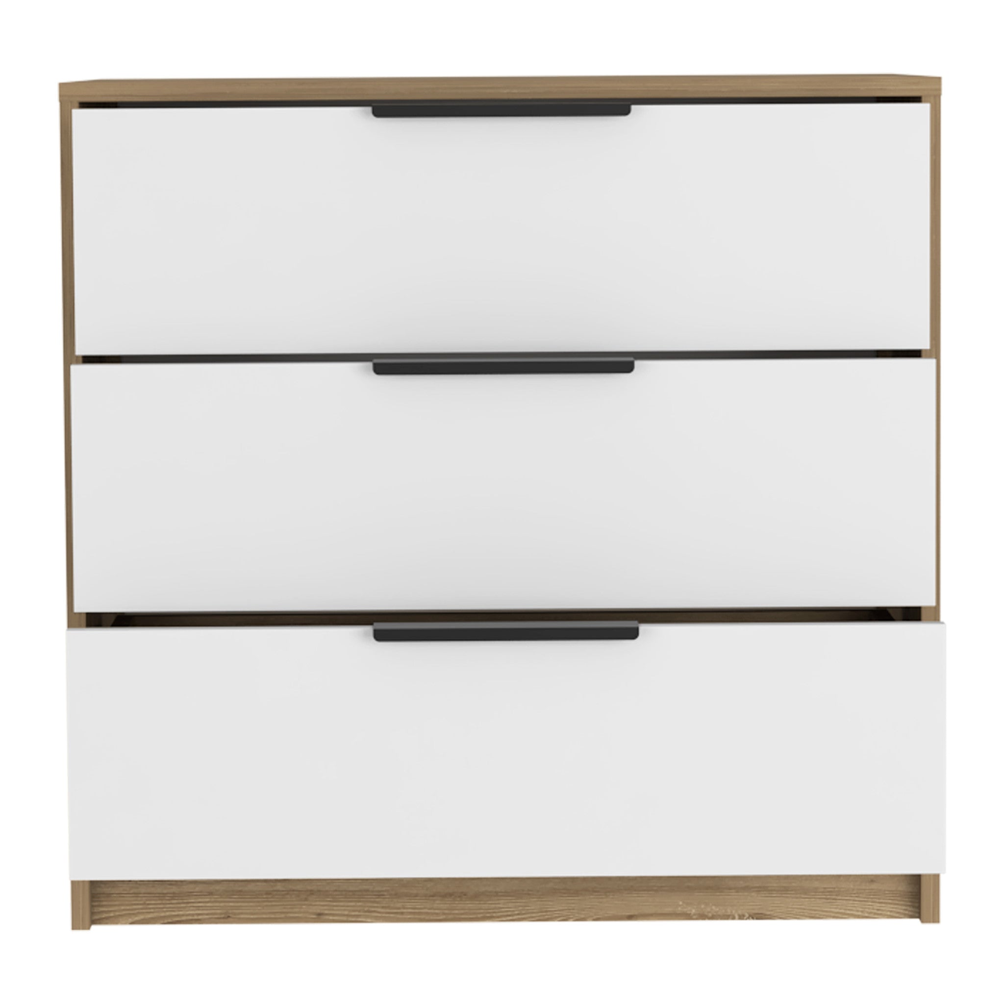28" White And Natural Wood Three Drawer Dresser
