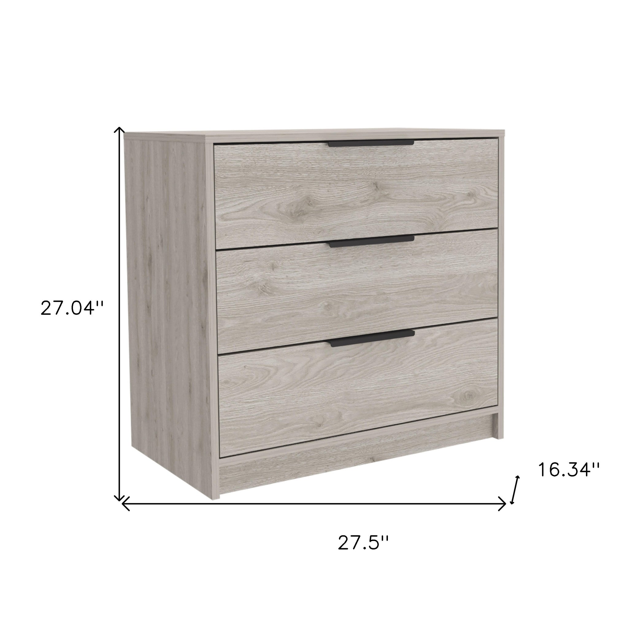28" Light Gray Wood Three Drawer Dresser