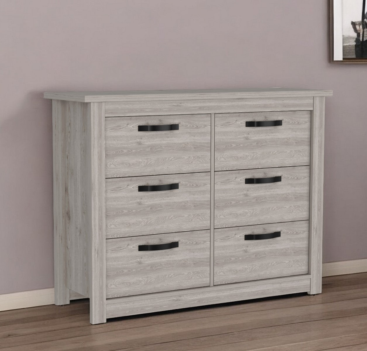 47" Light Gray Wood Six Drawer Double Dresser