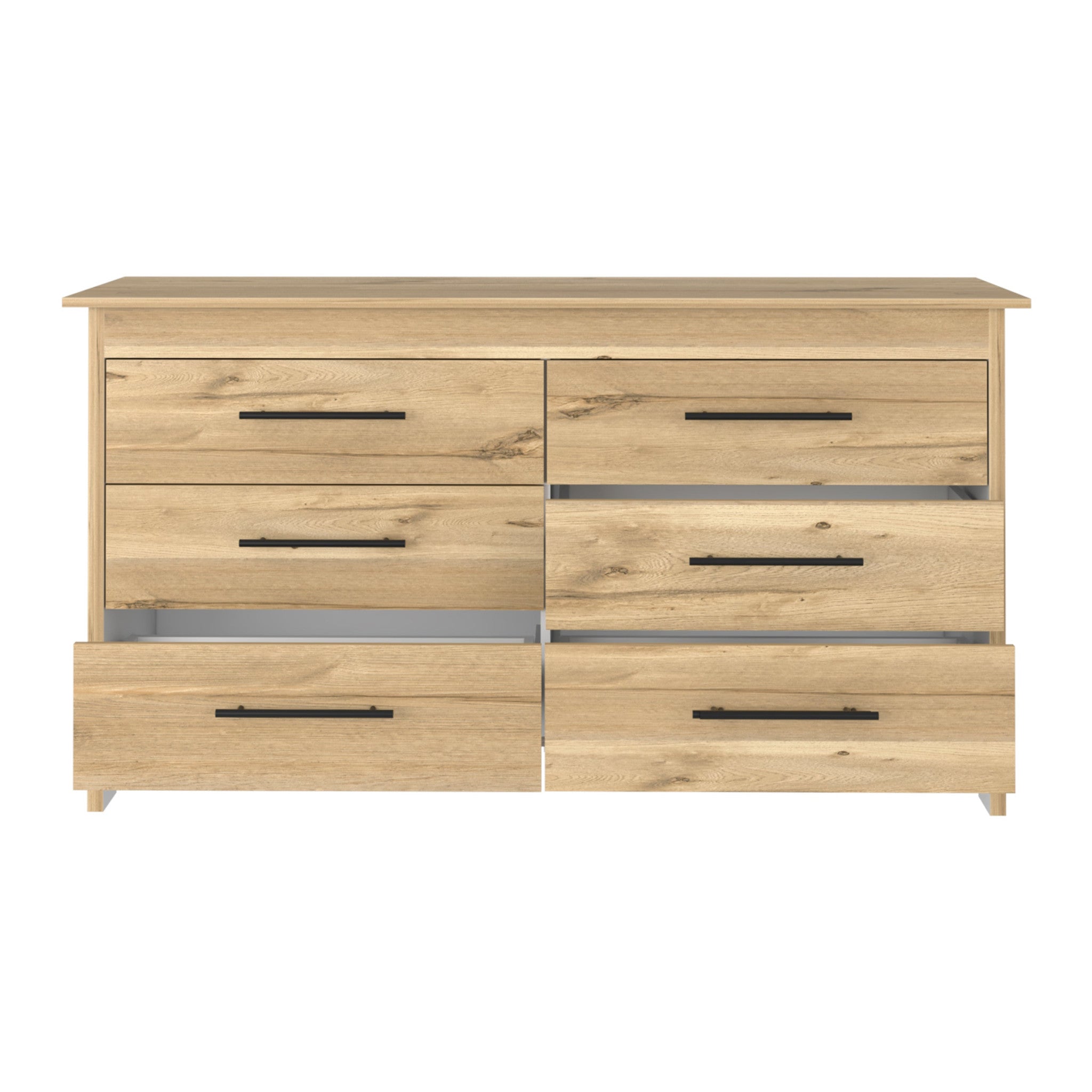 59" Natural Wood Six Drawer Double Dresser