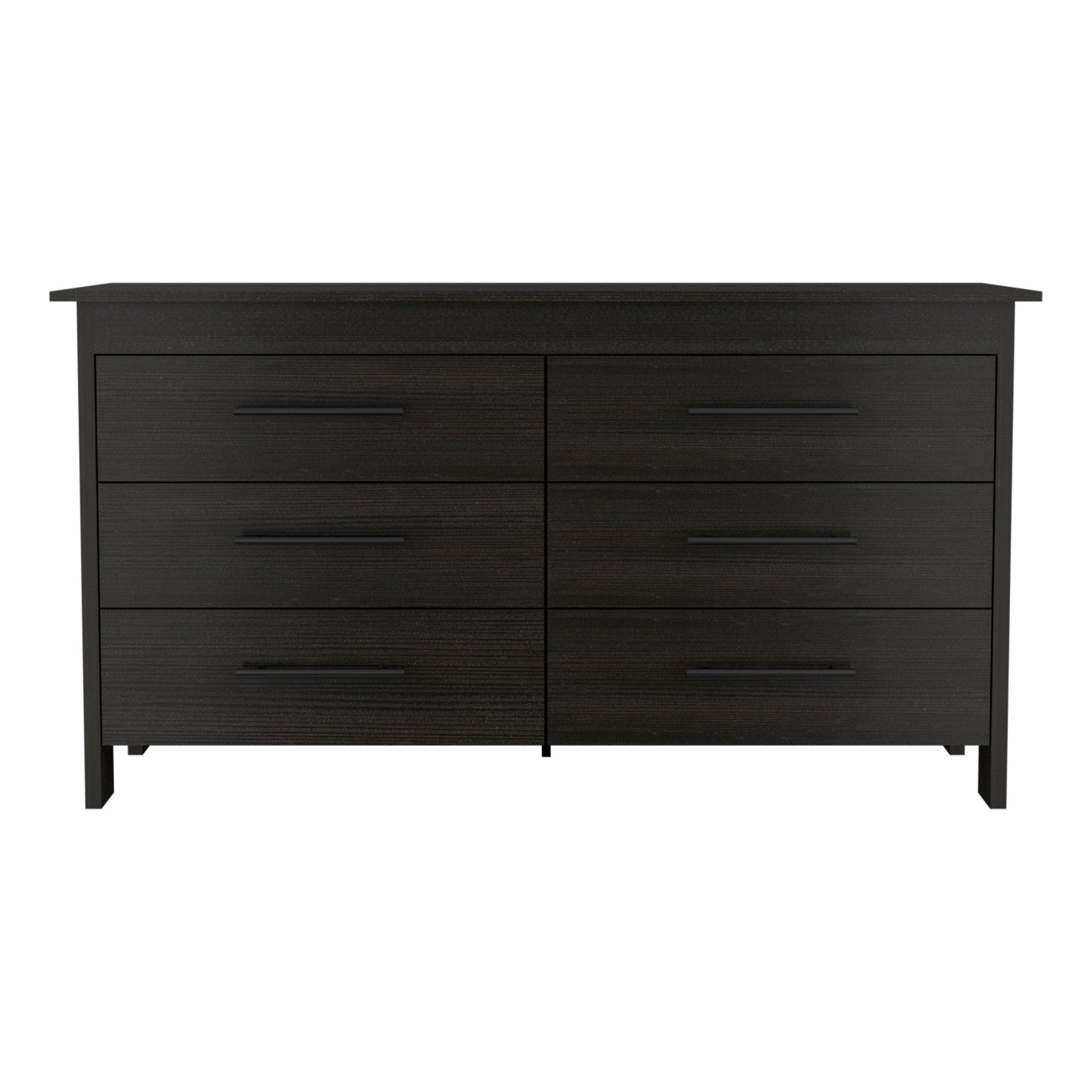 59" Black Wood Six Drawer Double Dresser