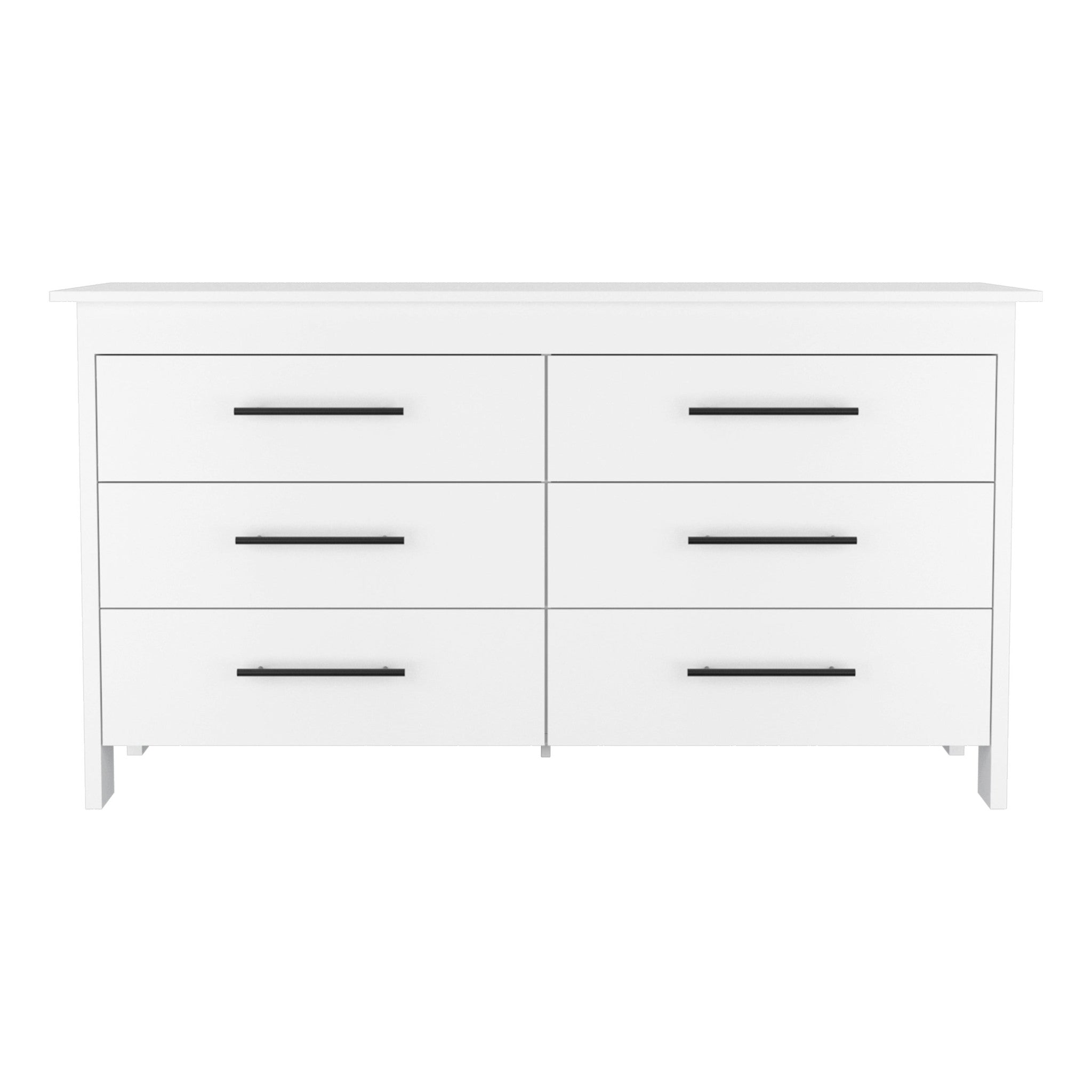 59" White Wood Six Drawer Double Dresser