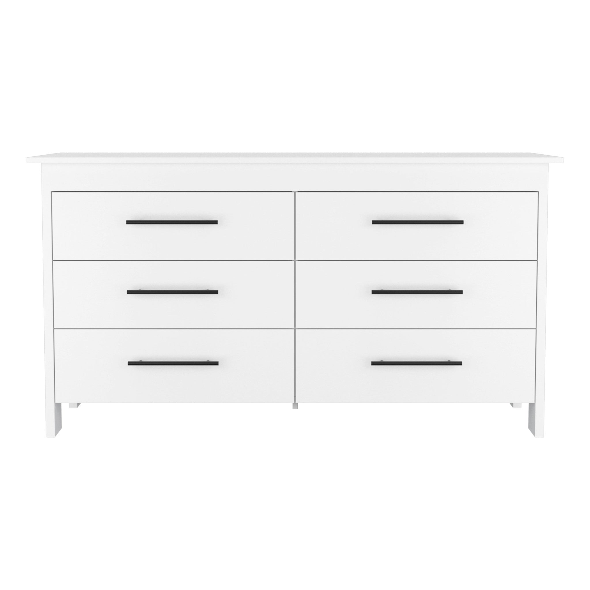 59" White Wood Six Drawer Double Dresser