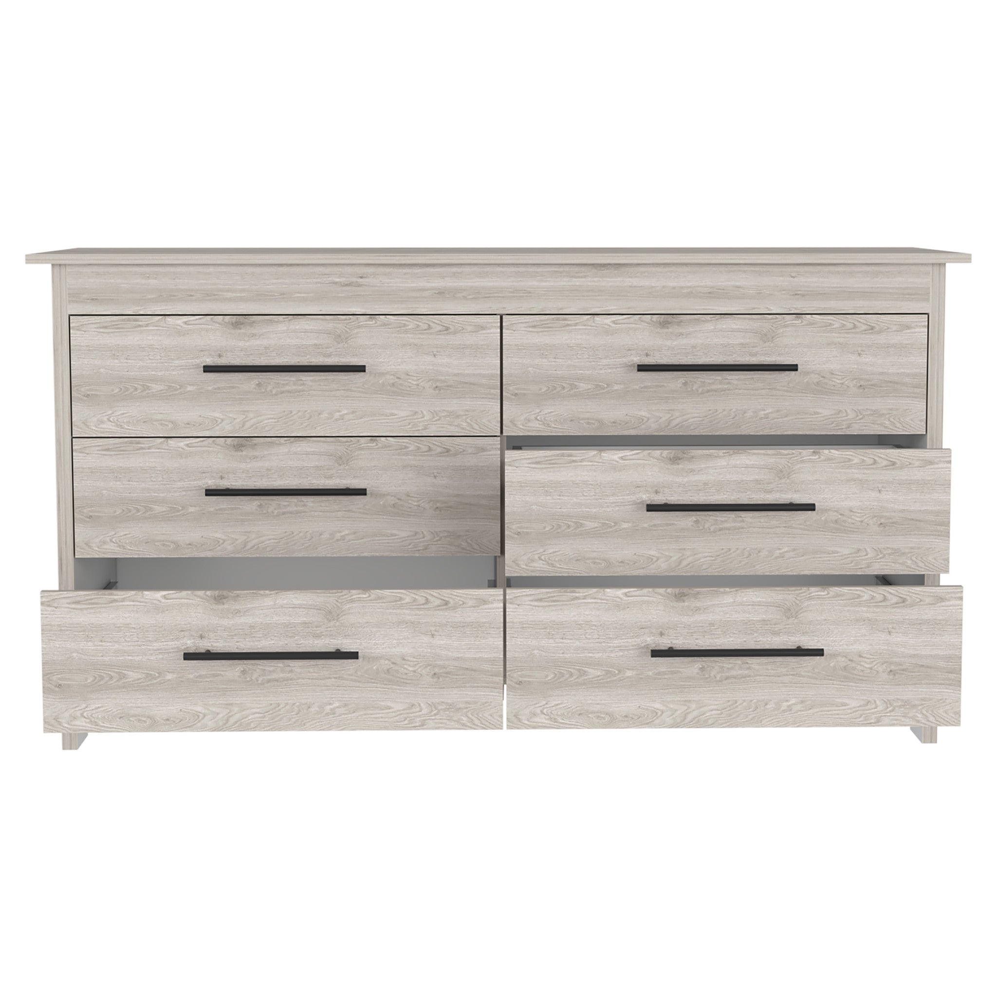 59" Light Gray Wood Six Drawer Double Dresser