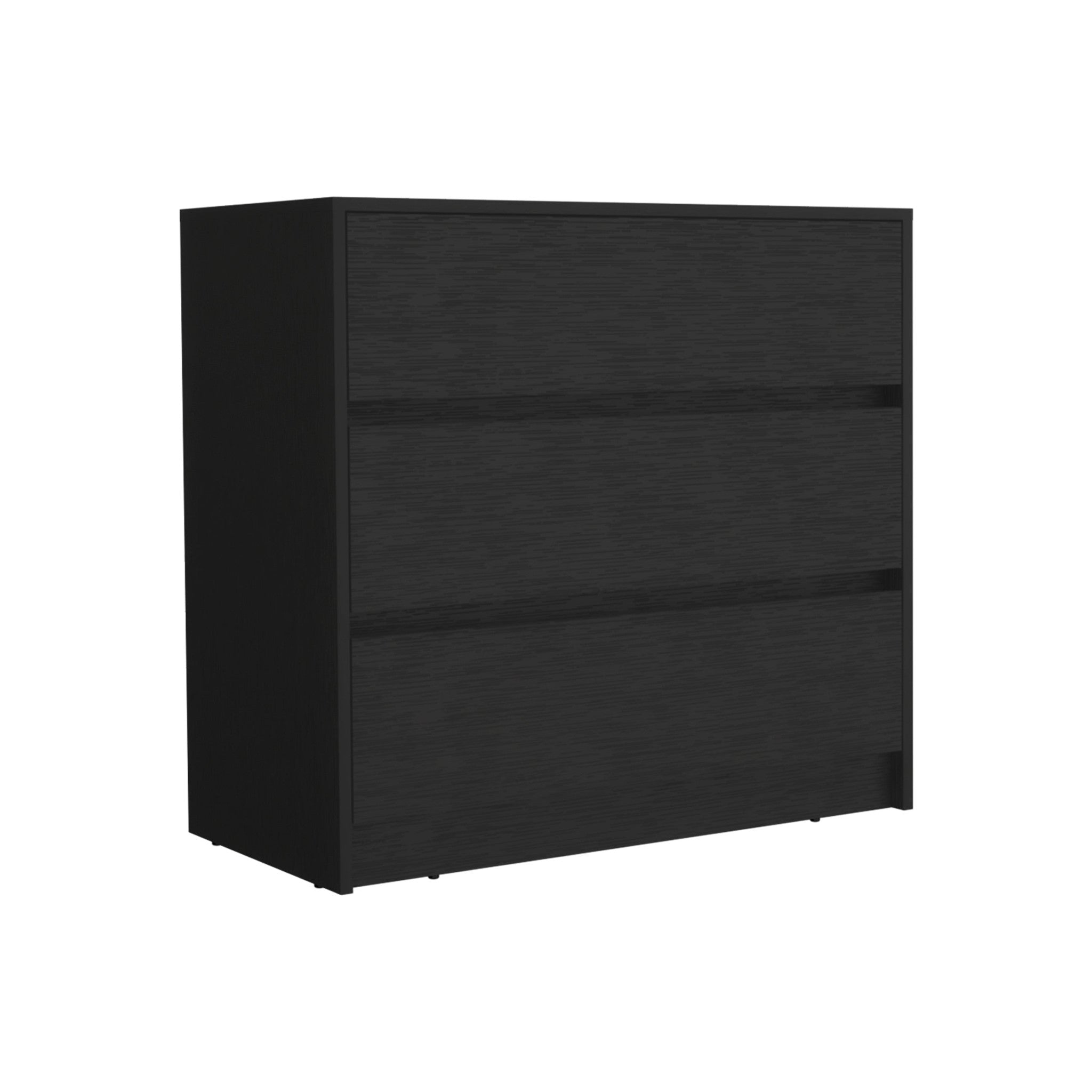 34" Black Wood Three Drawer Dresser