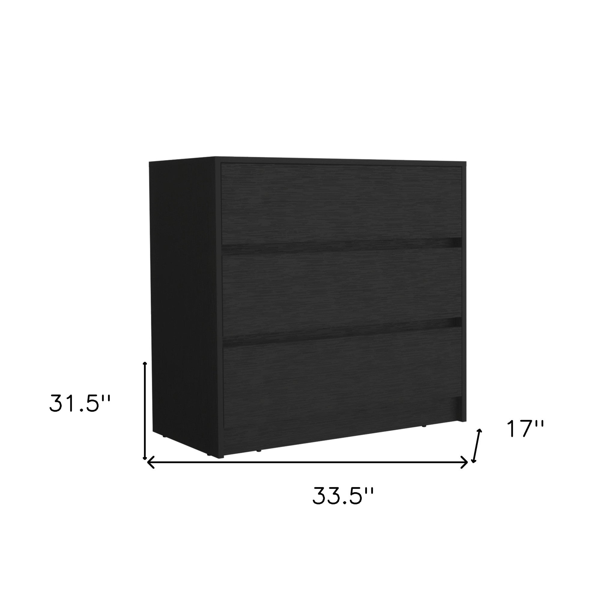 34" Black Wood Three Drawer Dresser
