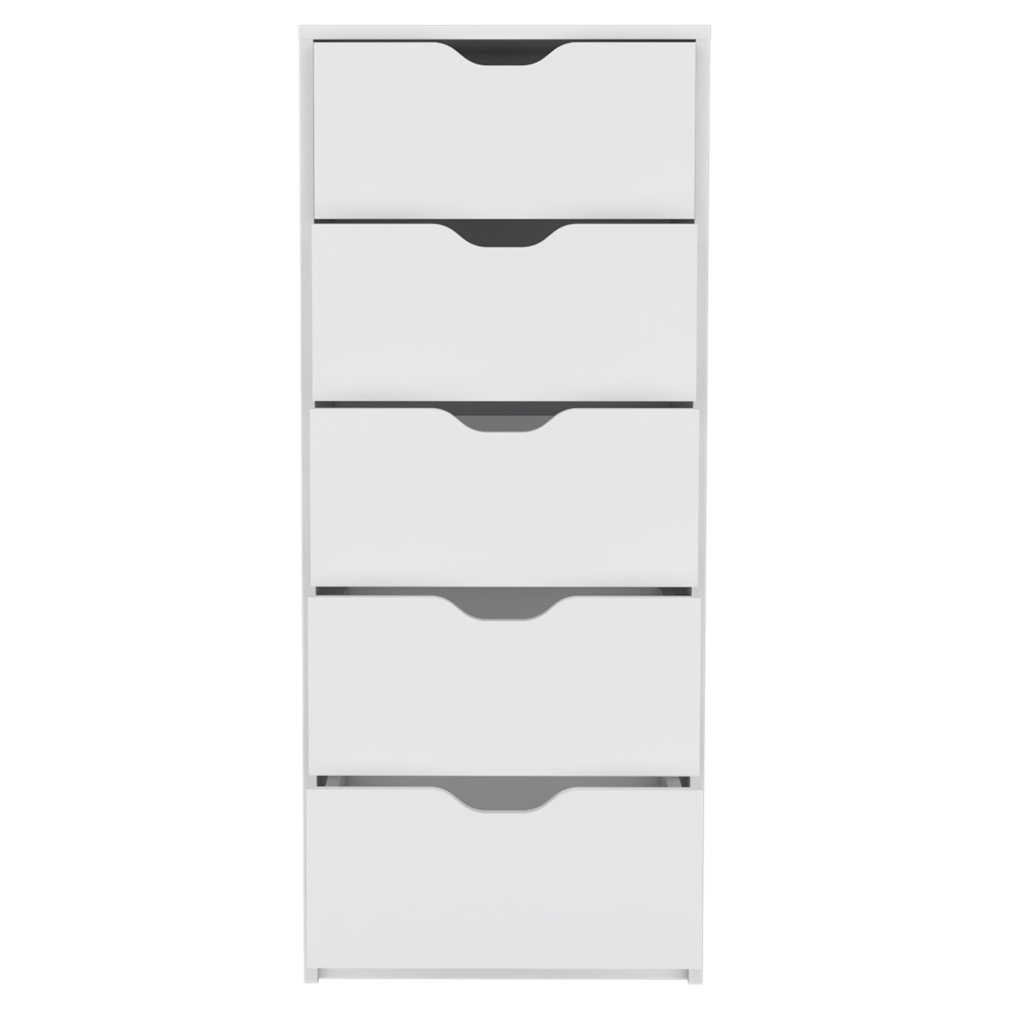 18" White Wood Five Drawer Dresser