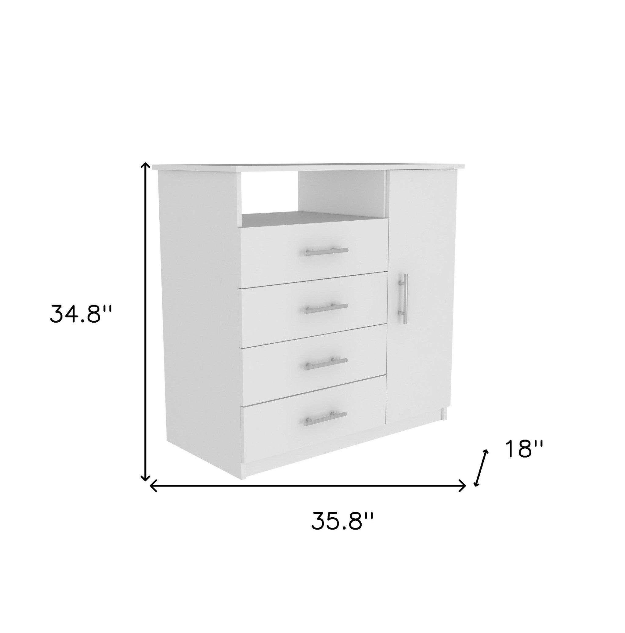 35" White Wood Four Drawer Combo Dresser