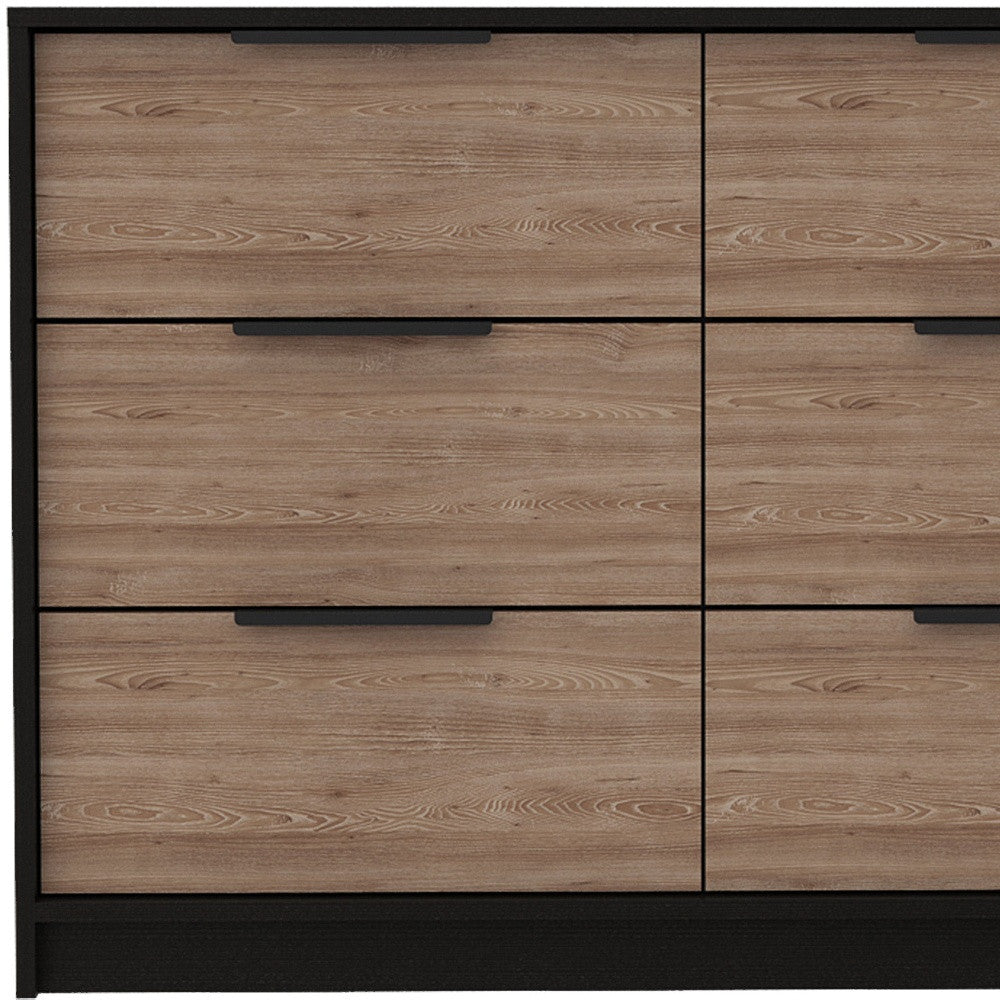 42" Brown And Black Wood Six Drawer Double Dresser