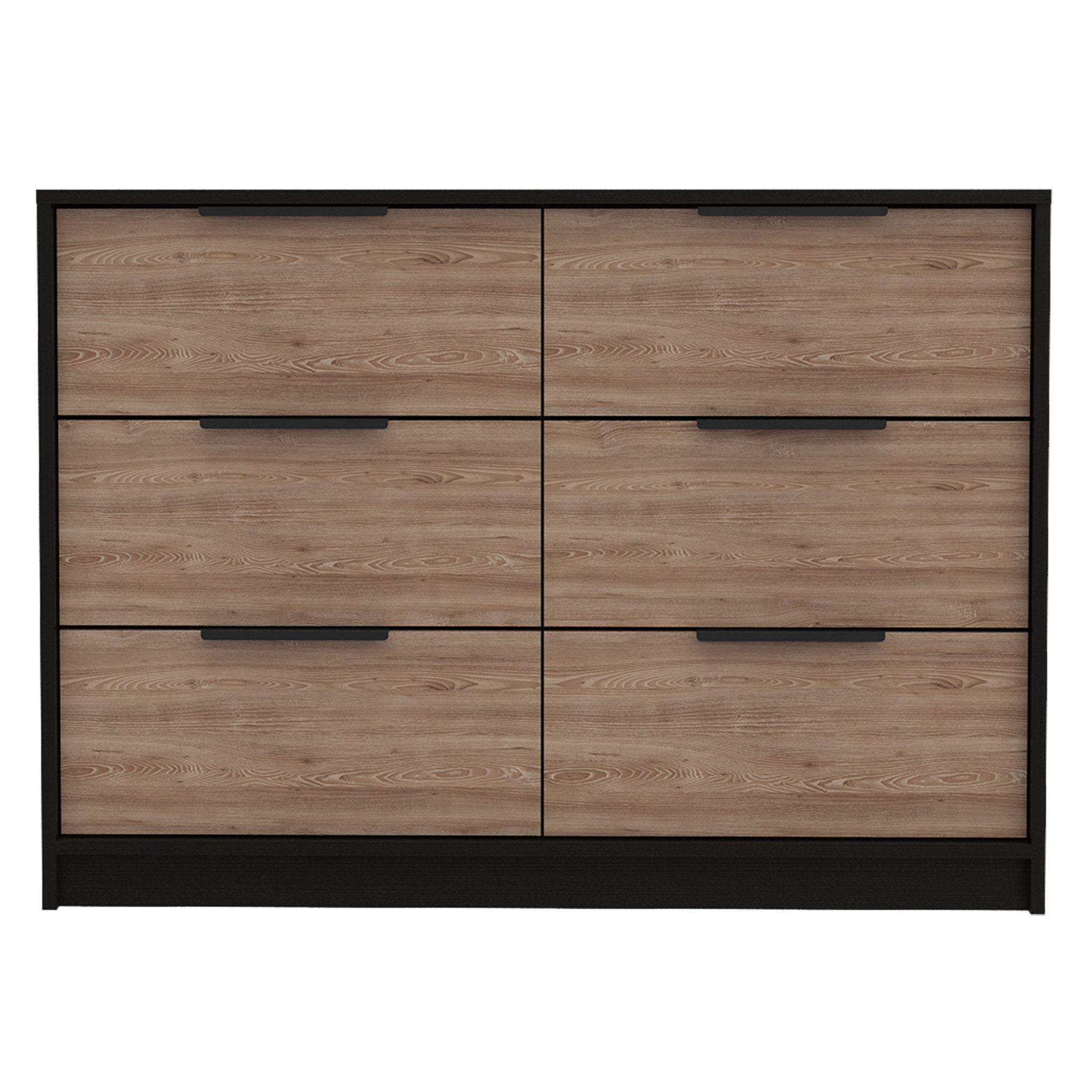 42" Brown And Black Wood Six Drawer Double Dresser