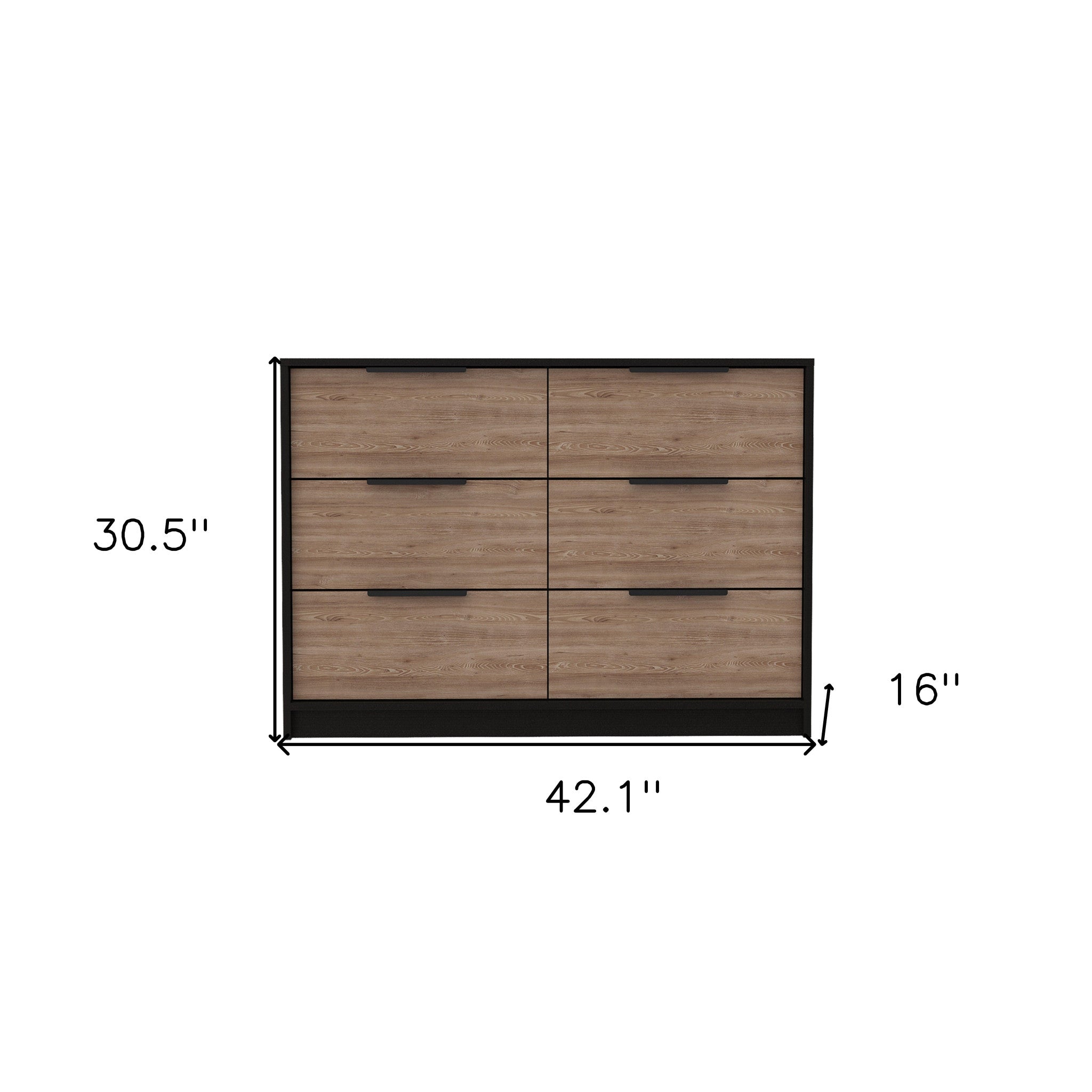 42" Brown And Black Wood Six Drawer Double Dresser