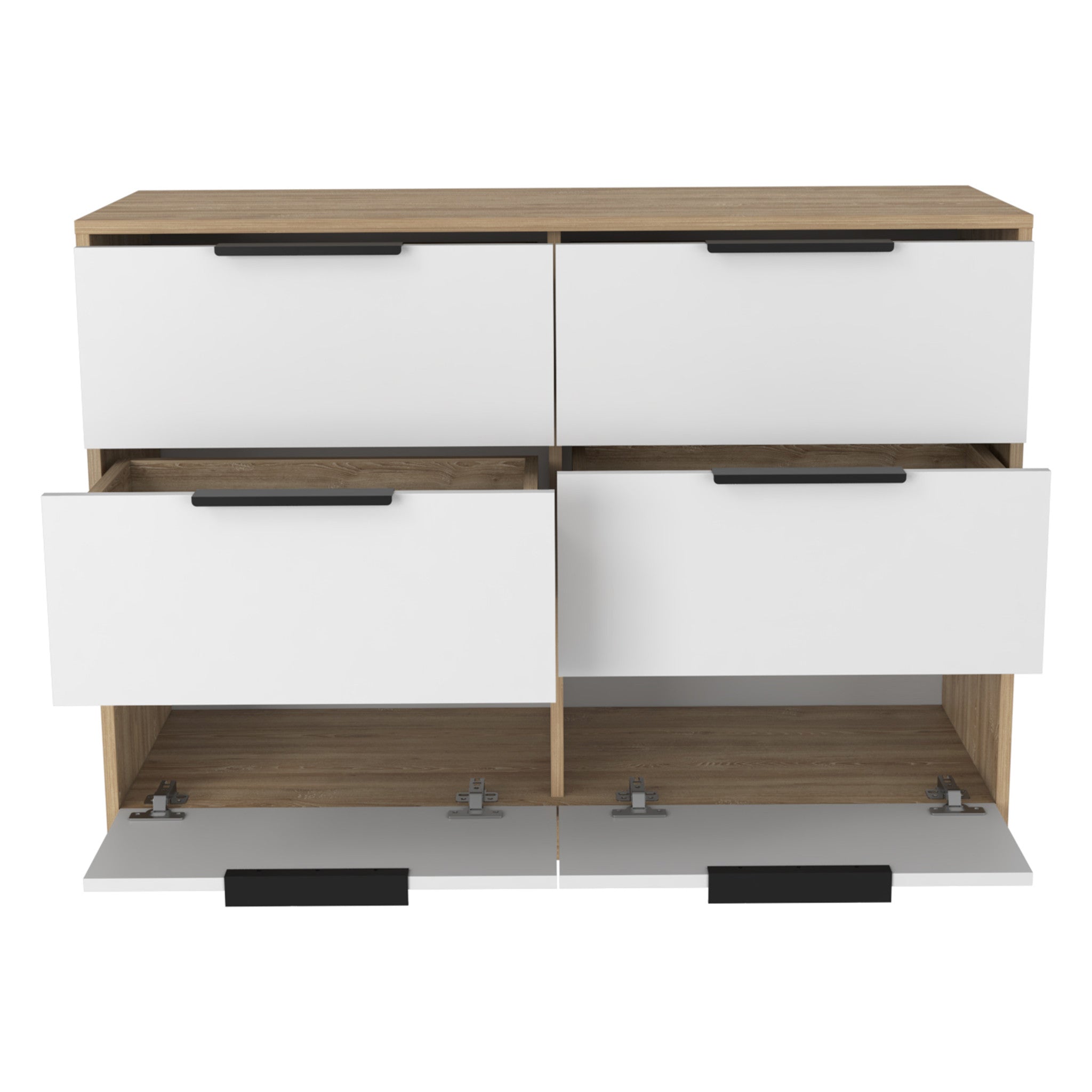 42" White And Natural Wood Six Drawer Double Dresser