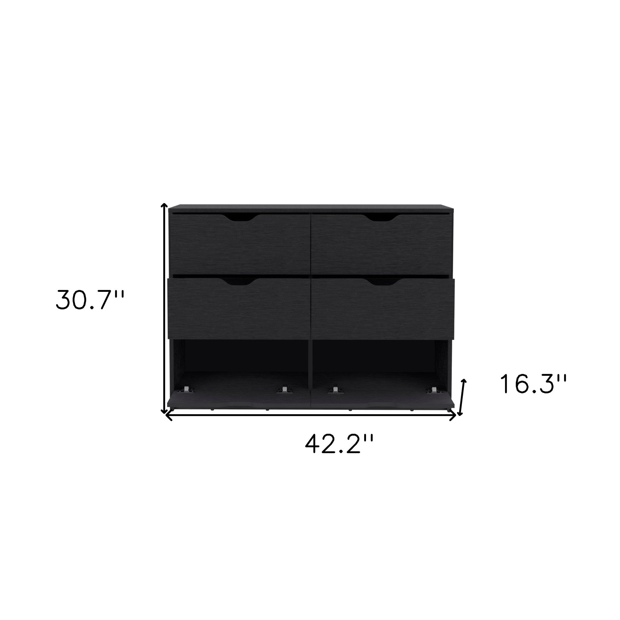 42" Black Wood Six Drawer Double Dresser