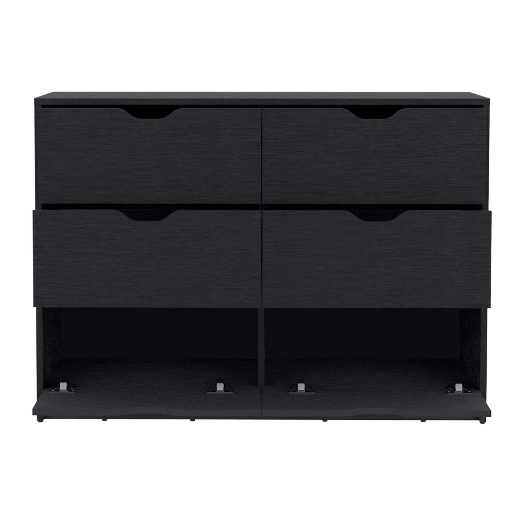 42" Black Wood Six Drawer Double Dresser