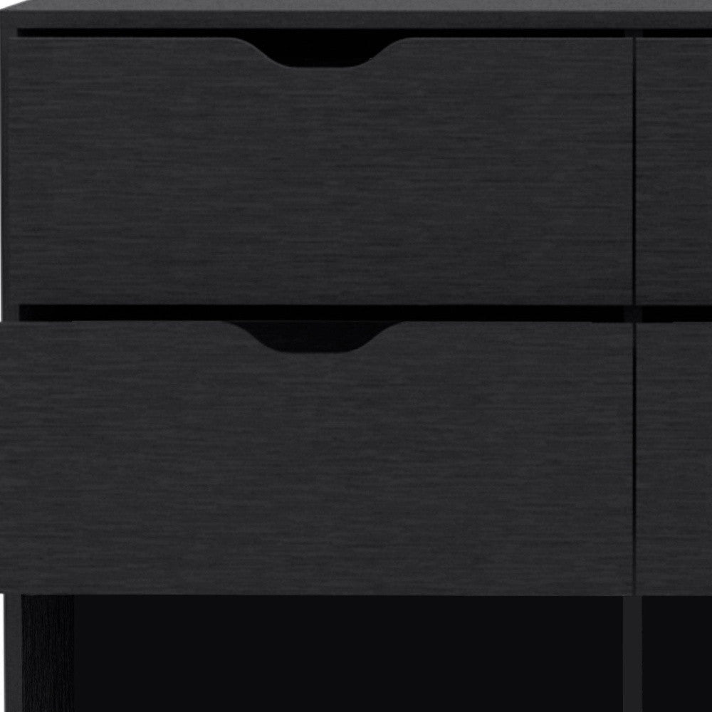 42" Black Wood Six Drawer Double Dresser