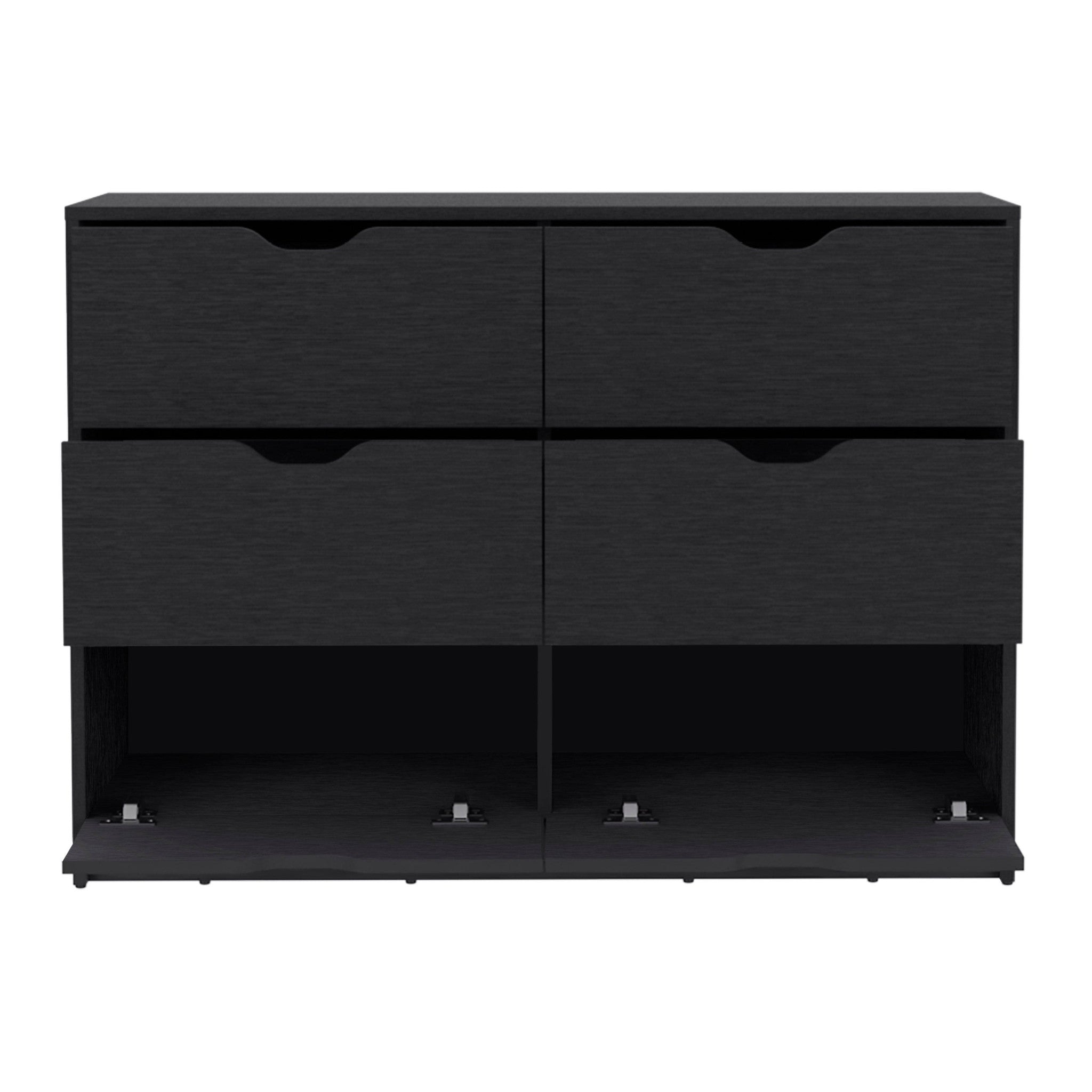 42" Black Wood Six Drawer Double Dresser