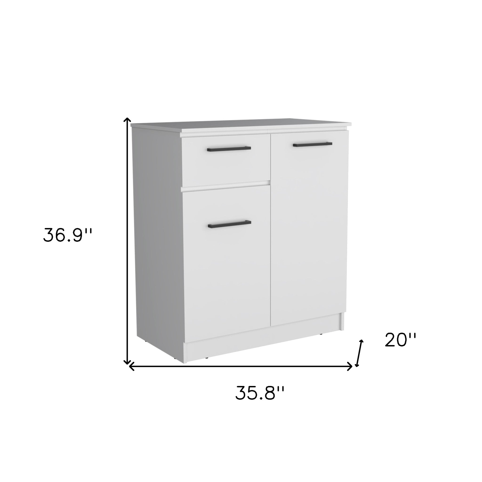 37" White Wood Two Door Single Drawer Combo Dresser
